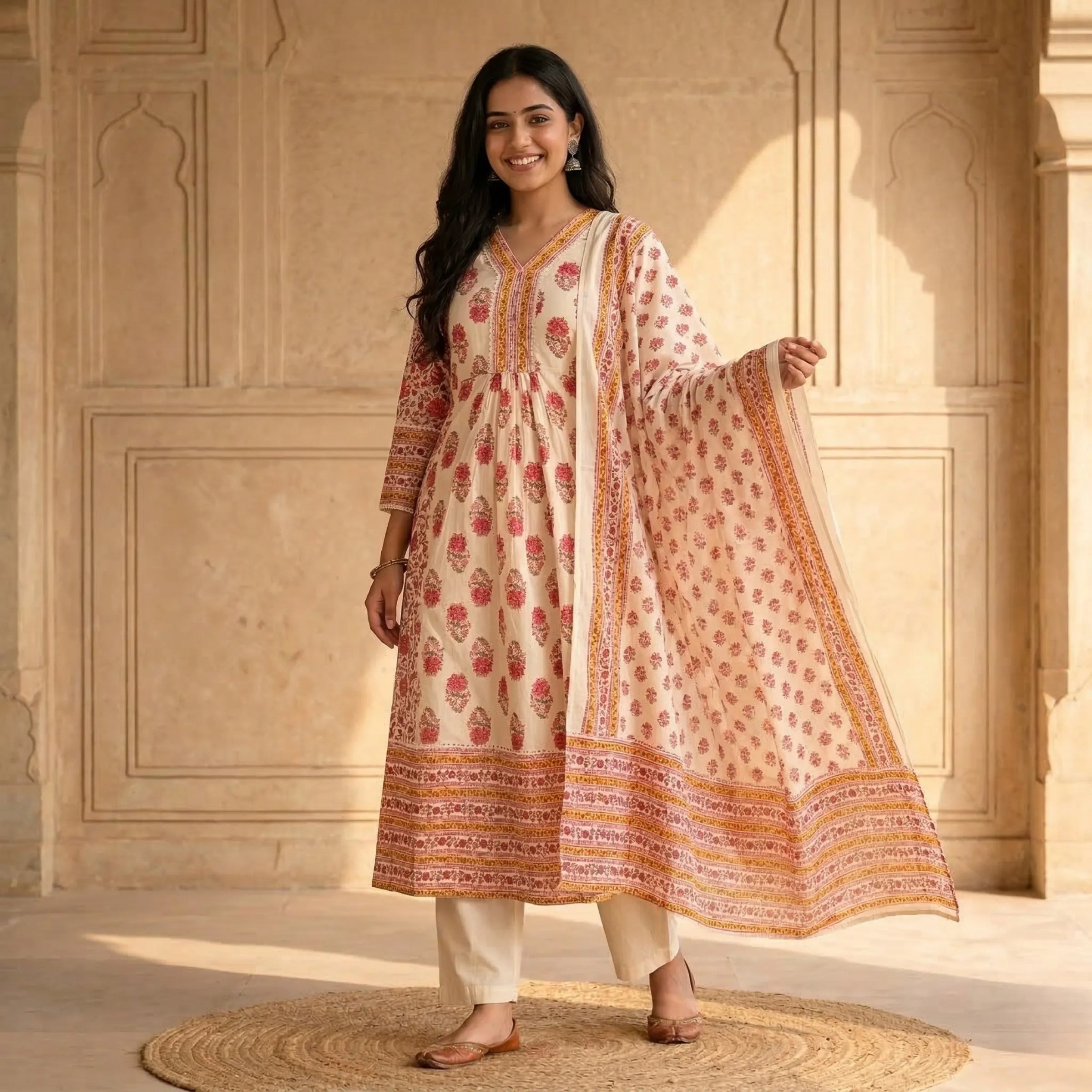 Ivory Floral Printed 3-Piece Set