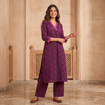 Rajvi Plum Handloom Cotton Co-Ord Set