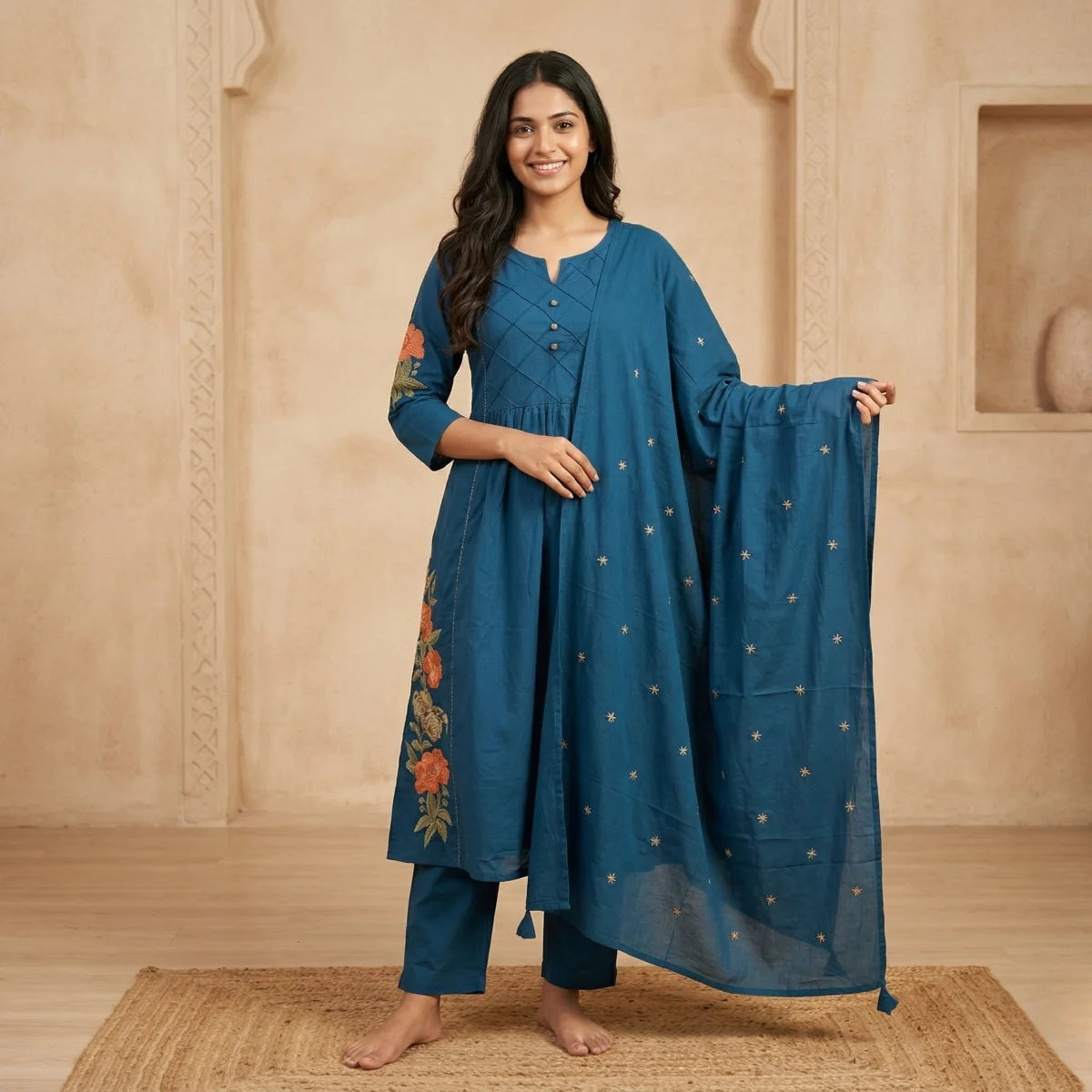 Vanya Teal Embroidered 3-Piece Set