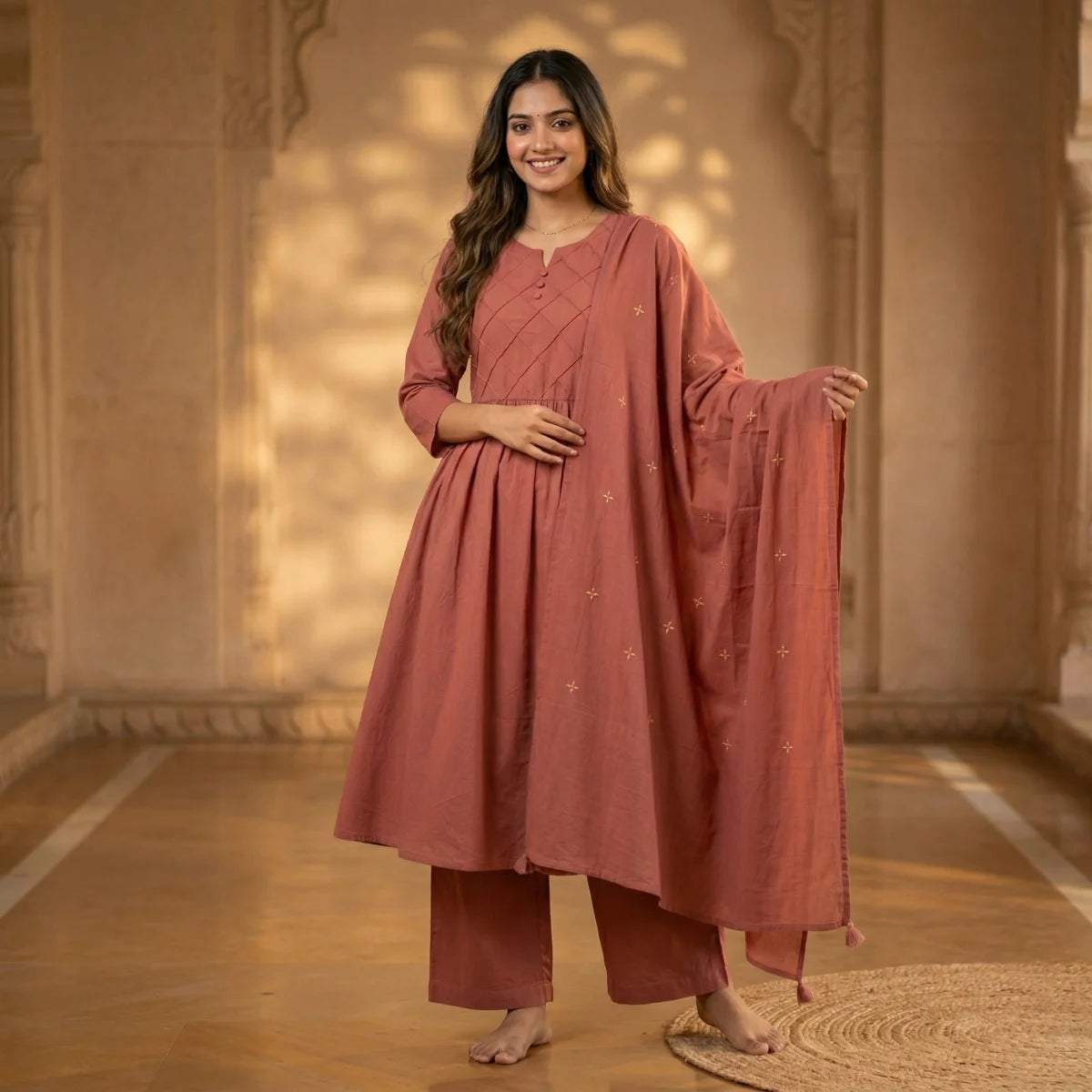 Aarya Dusty Rose Embroidered 3-Piece Set