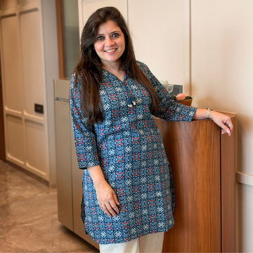 Indigo Jharokha Hand Block Cotton Kurti