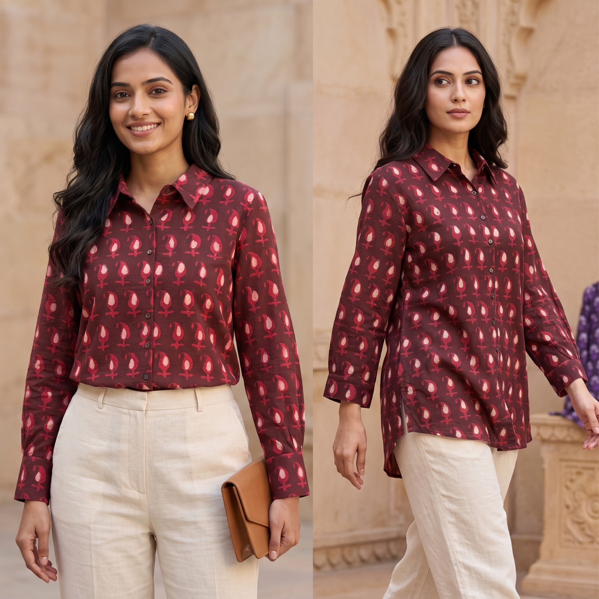 Mitti Maroon Hand Block Print Cotton Shirt
