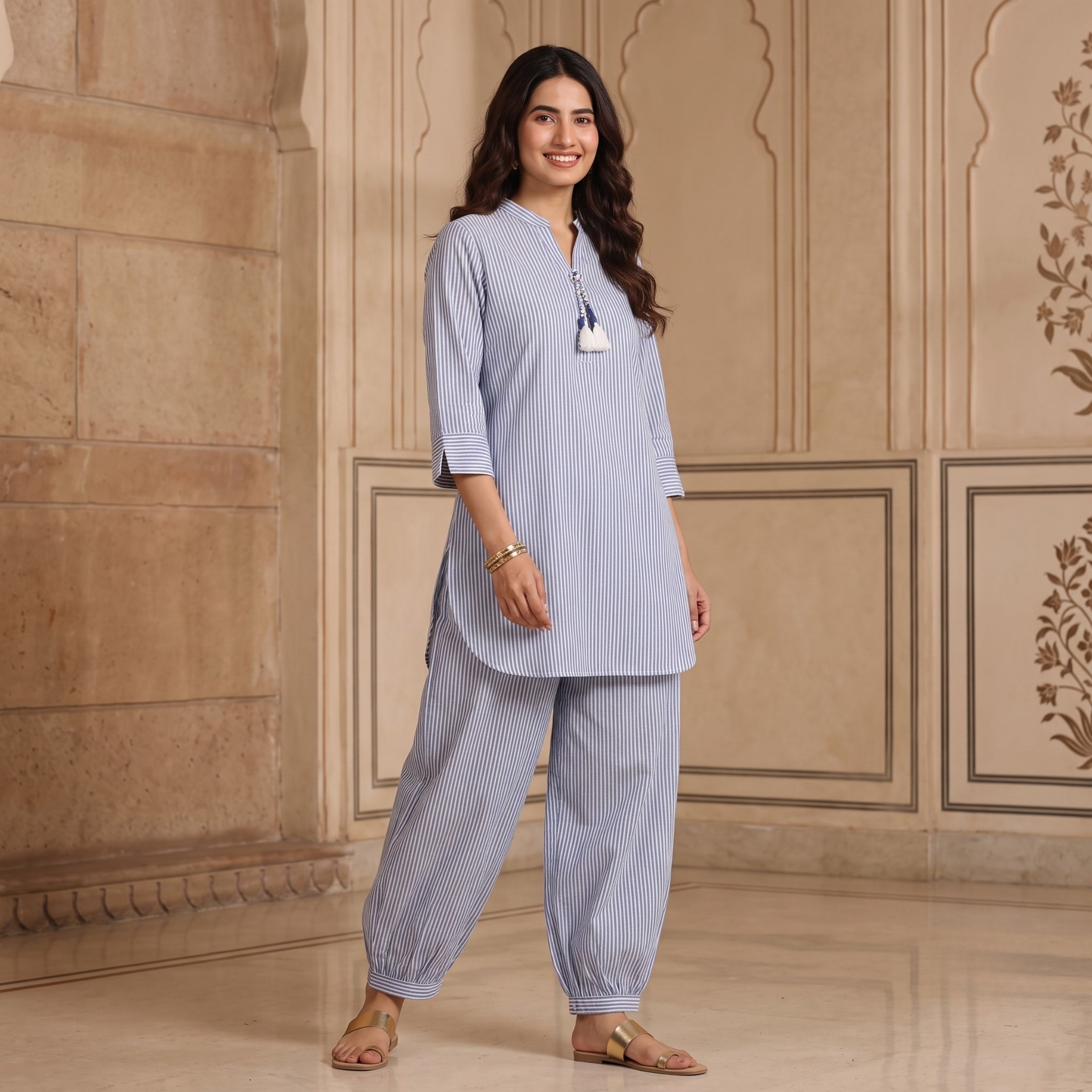 Blue Horizon Striped Cotton Co-ord Set