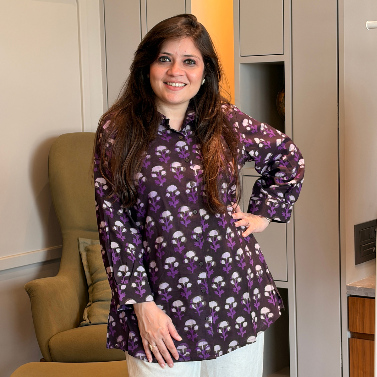 Mitti Plum Purple Hand Block Print Cotton Shirt