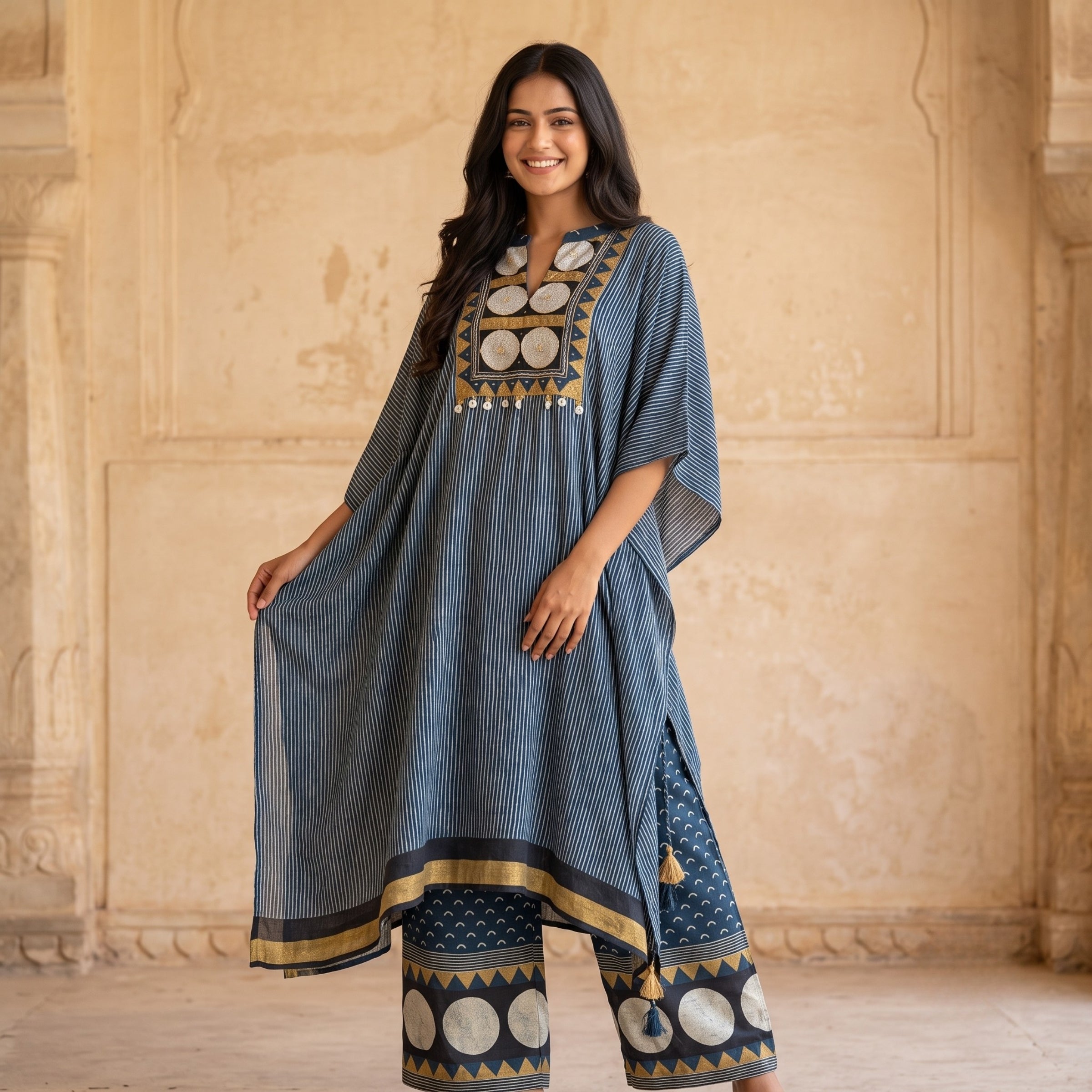 Noor Indigo Muslin Kaftan Co-Ord Set