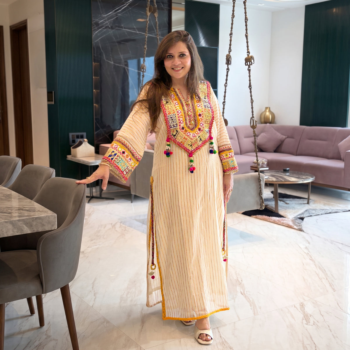 Rangrez Ivory Mul Cotton Choga Set