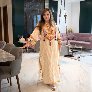 Rangrez Ivory Mul Cotton Choga Set