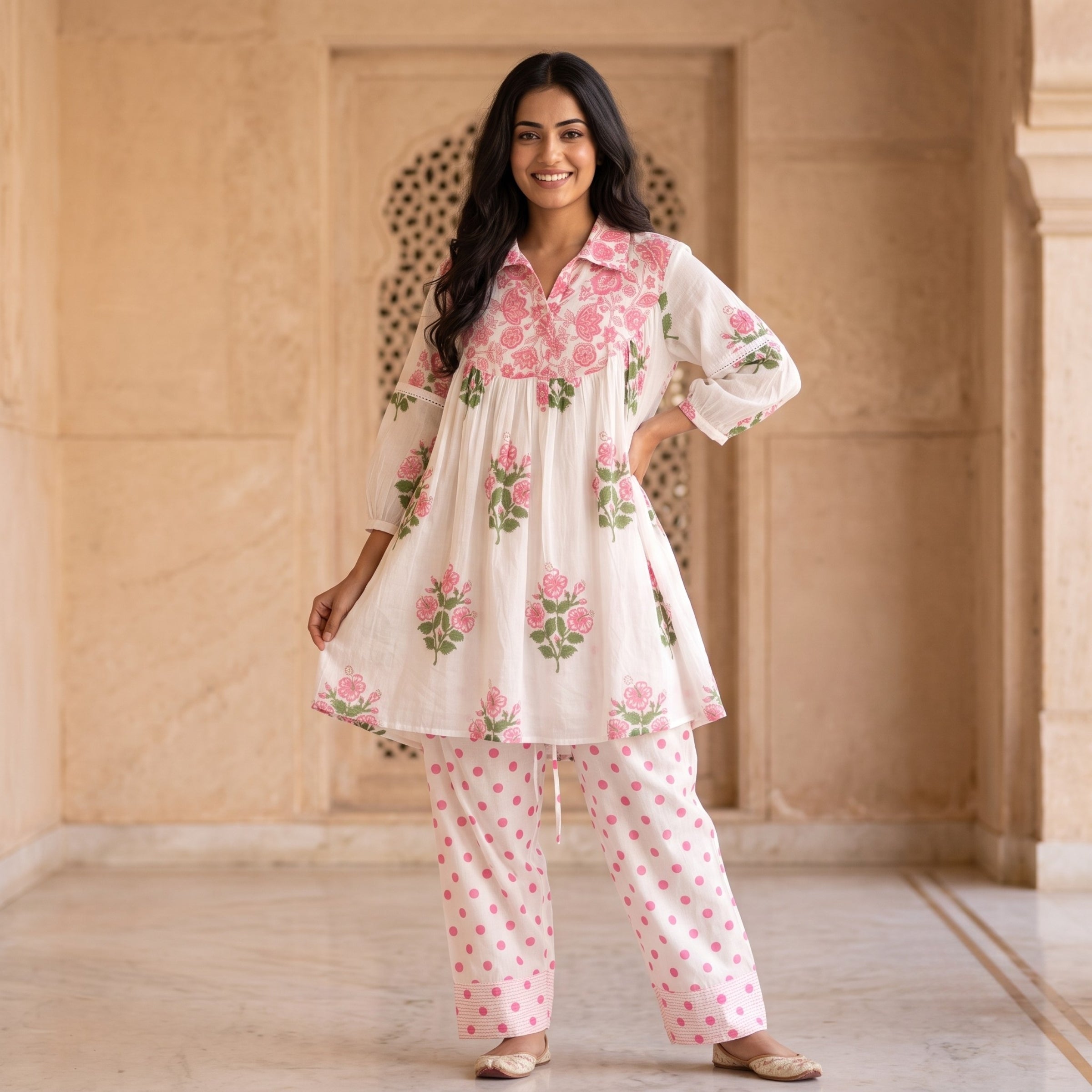 Aarna Blush Floral Mul Cotton Co-ord Set