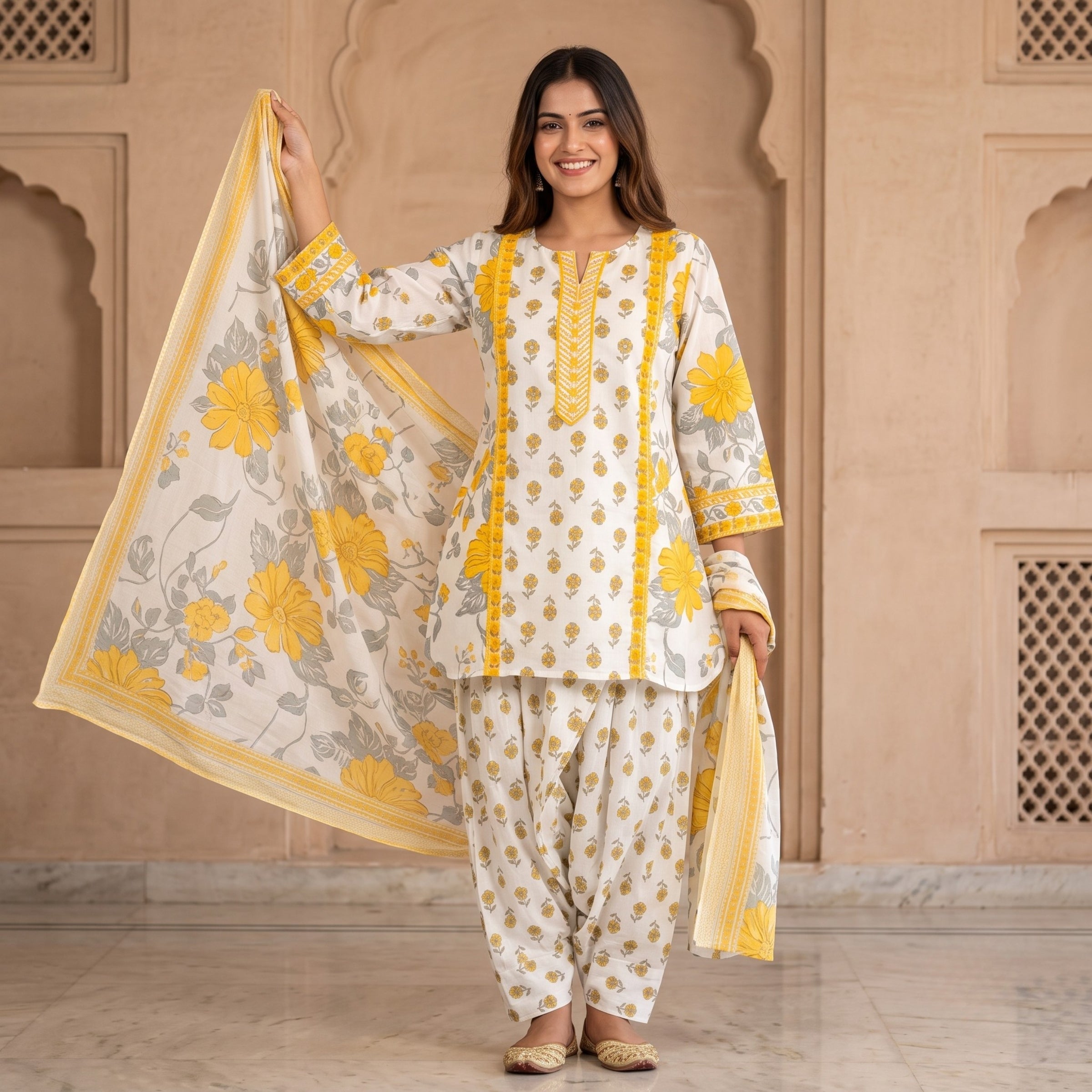 Golden Bloom Cotton Suit Set