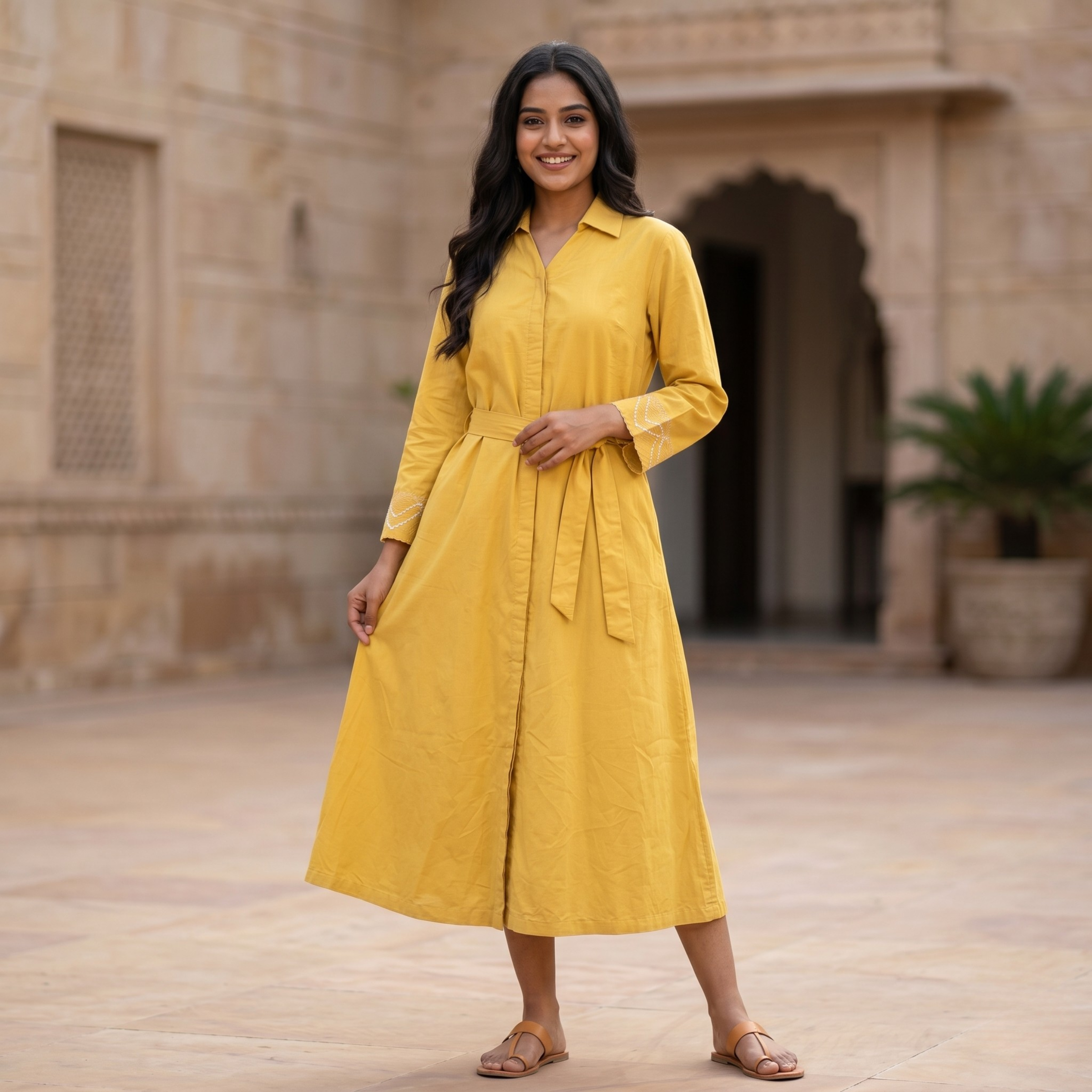 Meira Yellow Shirt Dress