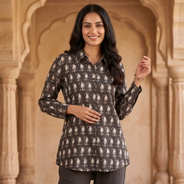 Mitti Charcoal Hand Block Print Cotton Shirt