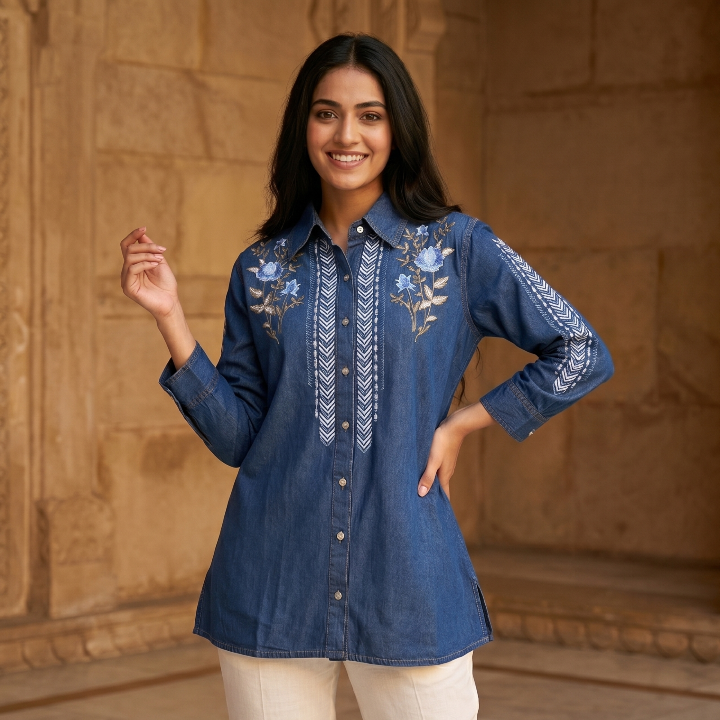 Ira Denim Embroidered Shirt