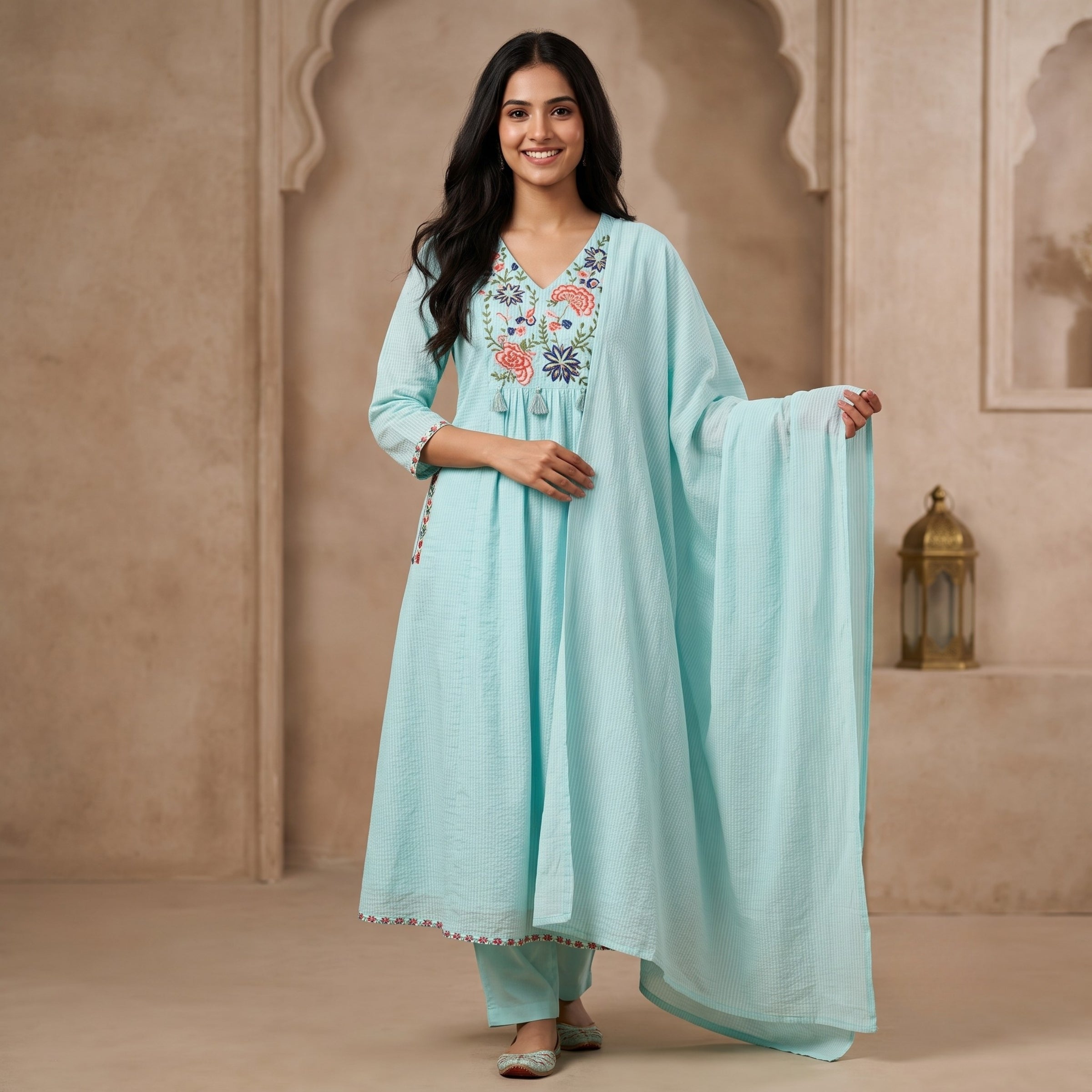 Neelika Sky Blue Cotton Suit Set