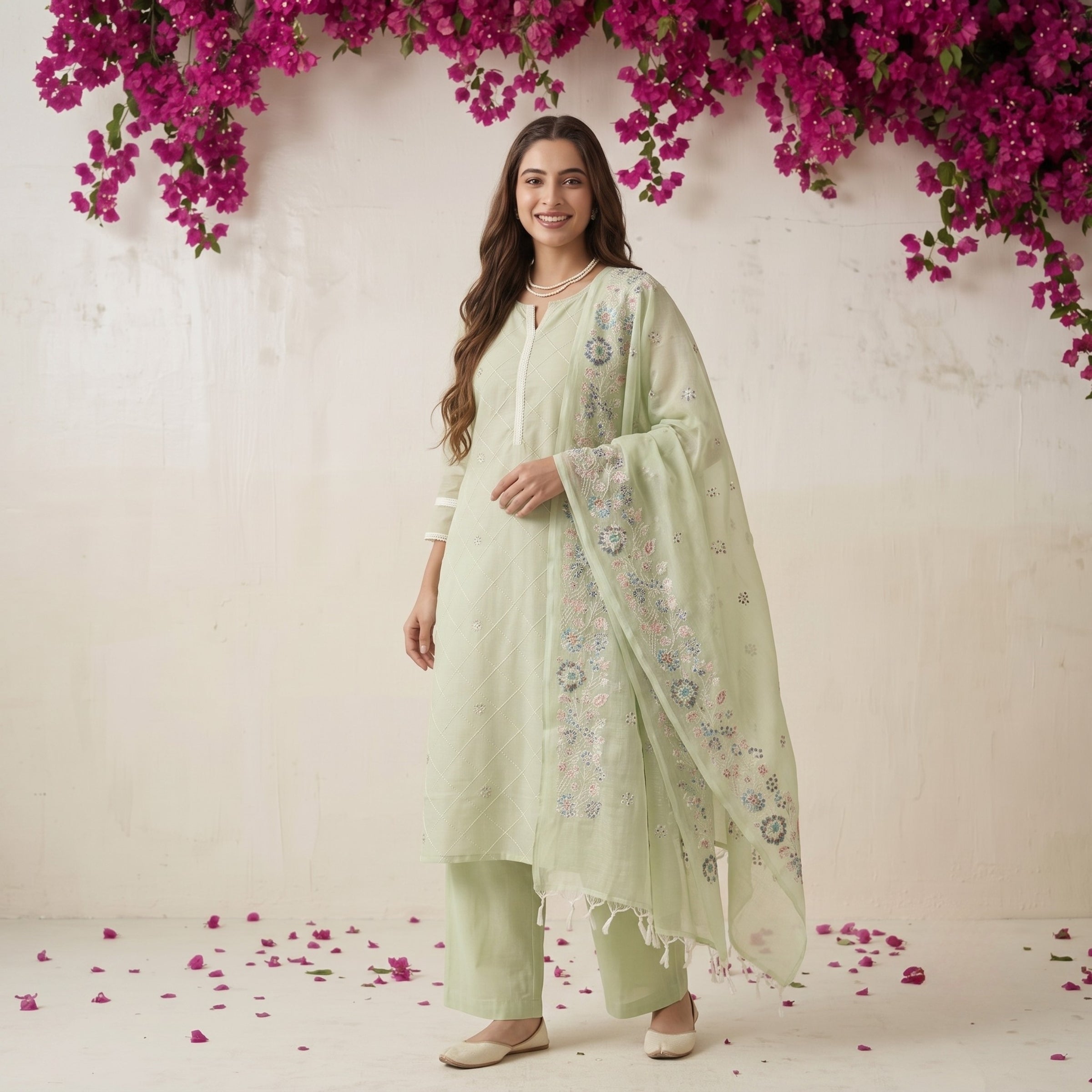 Meher Mint Embroidered Kota Suit Set