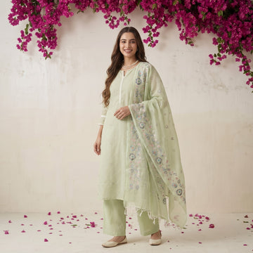 Meher Mint Embroidered Kota Suit Set