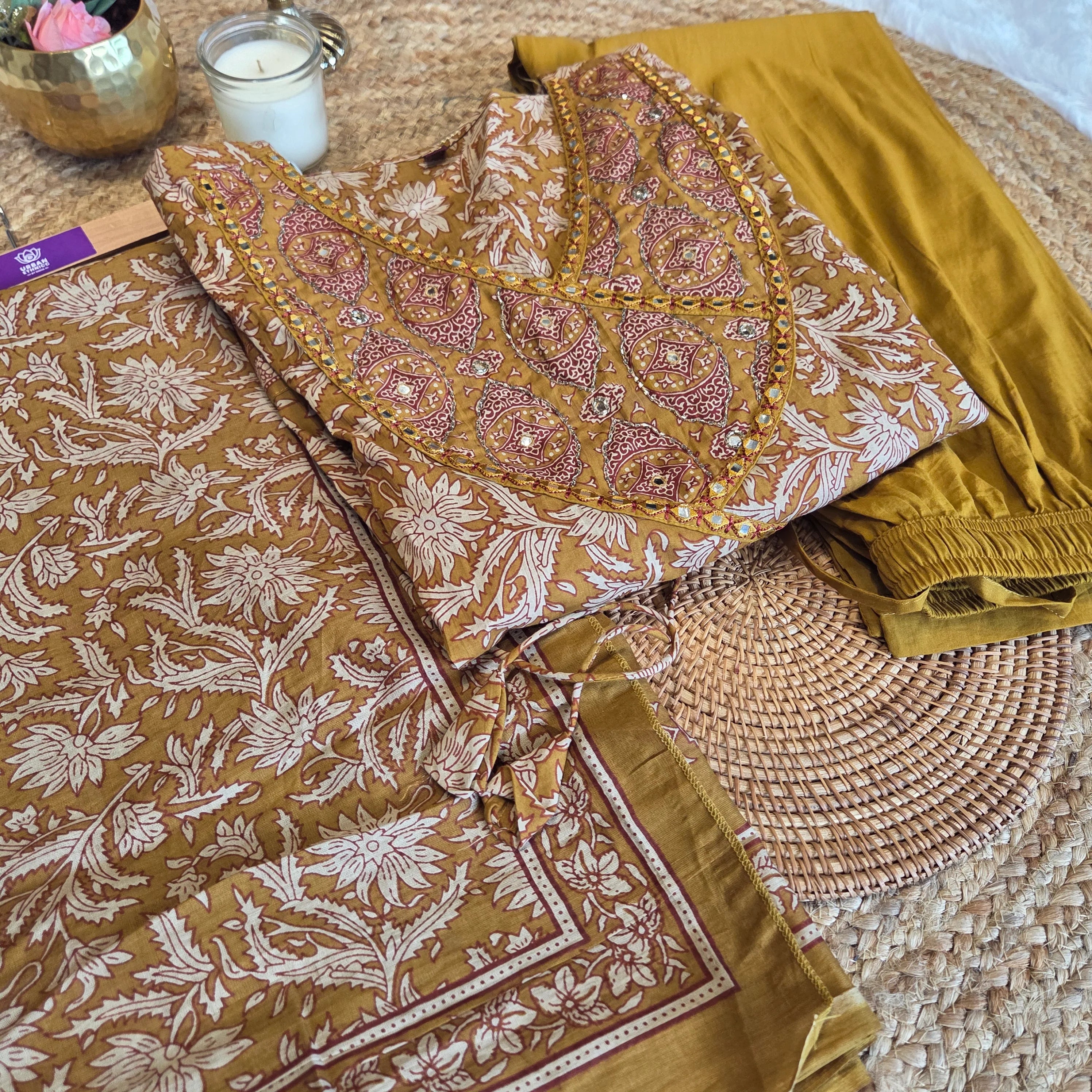 Mehr Mustard Printed Anarkali Set