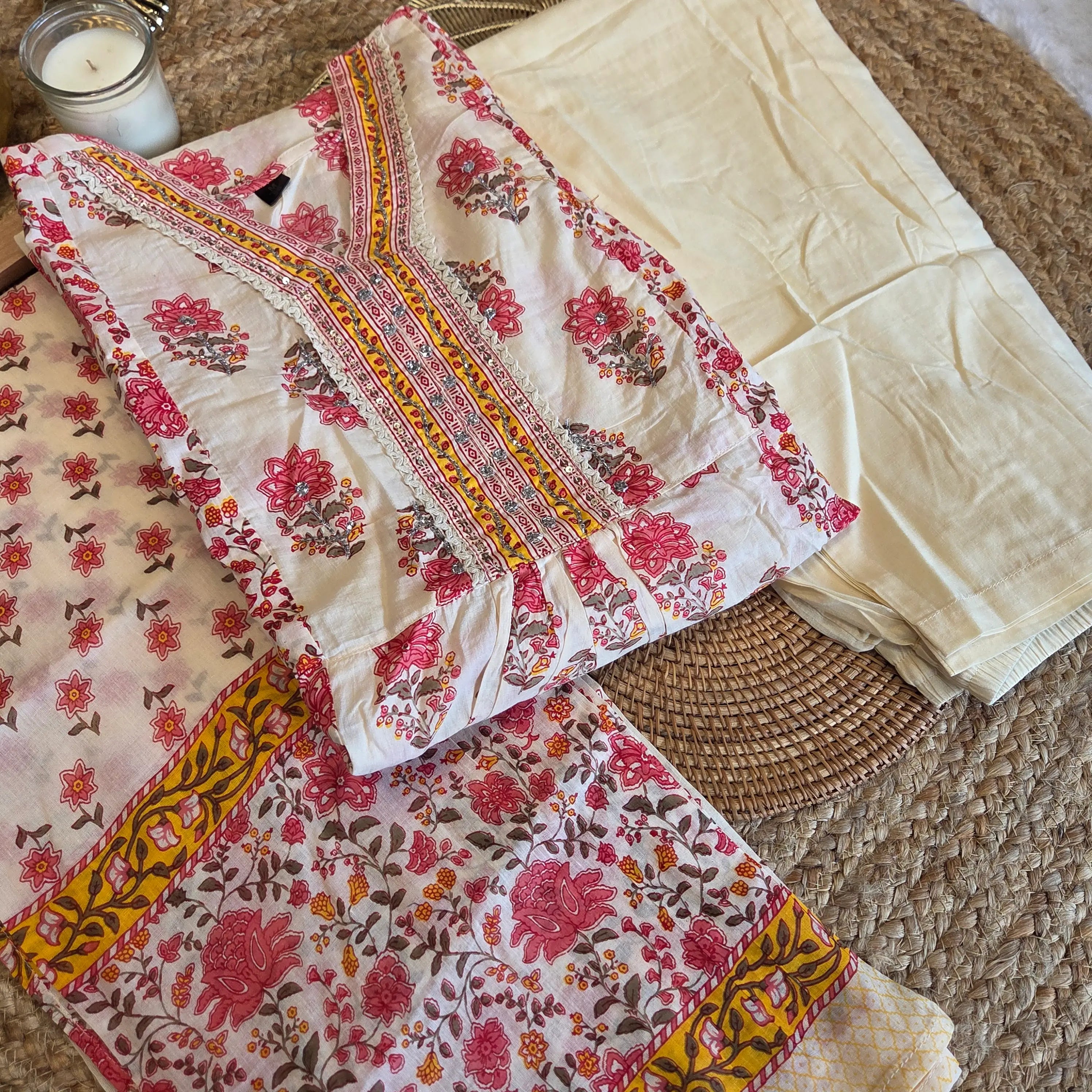 Ivory Floral Printed 3-Piece Set