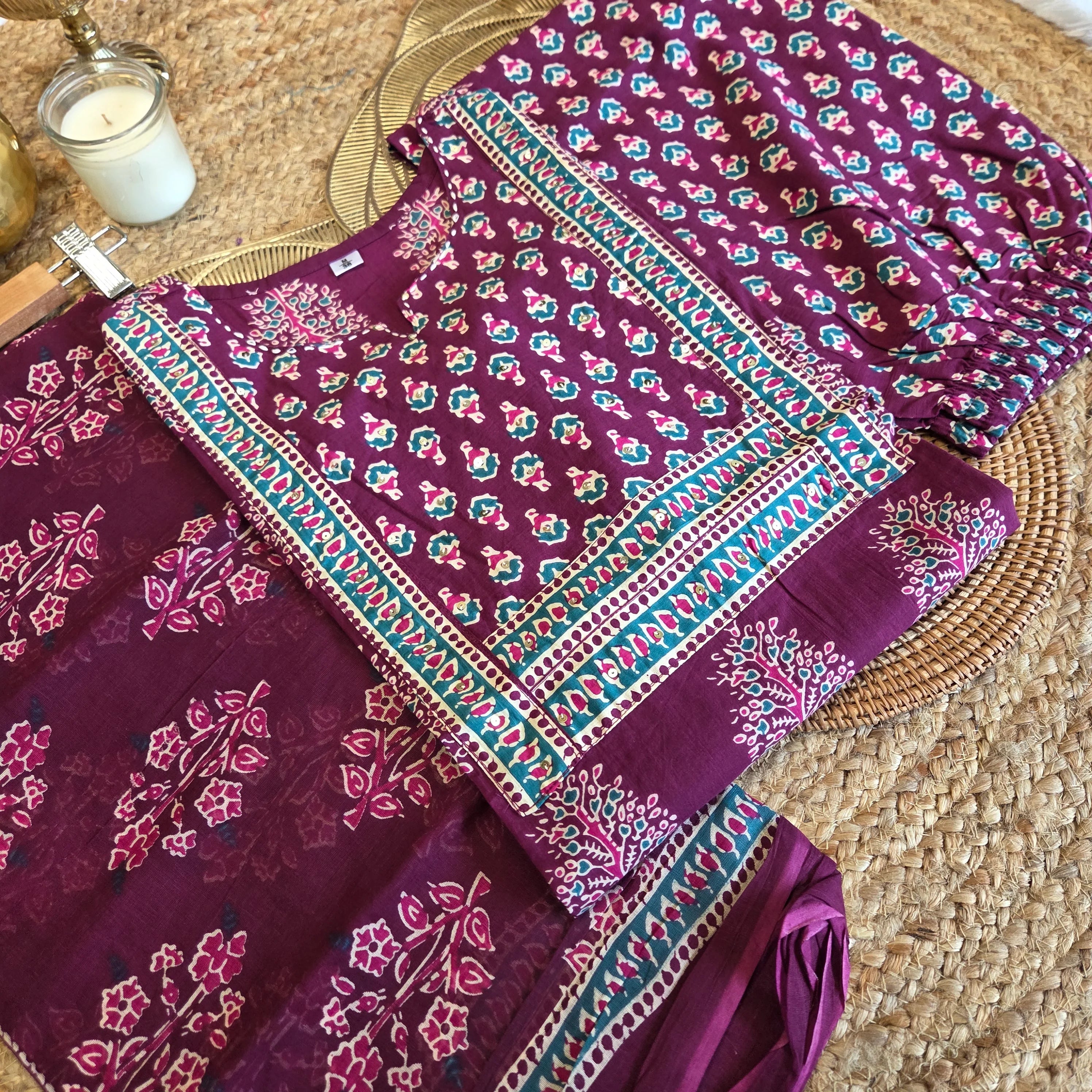 Ruhani Purple Printed Cotton Suit Set