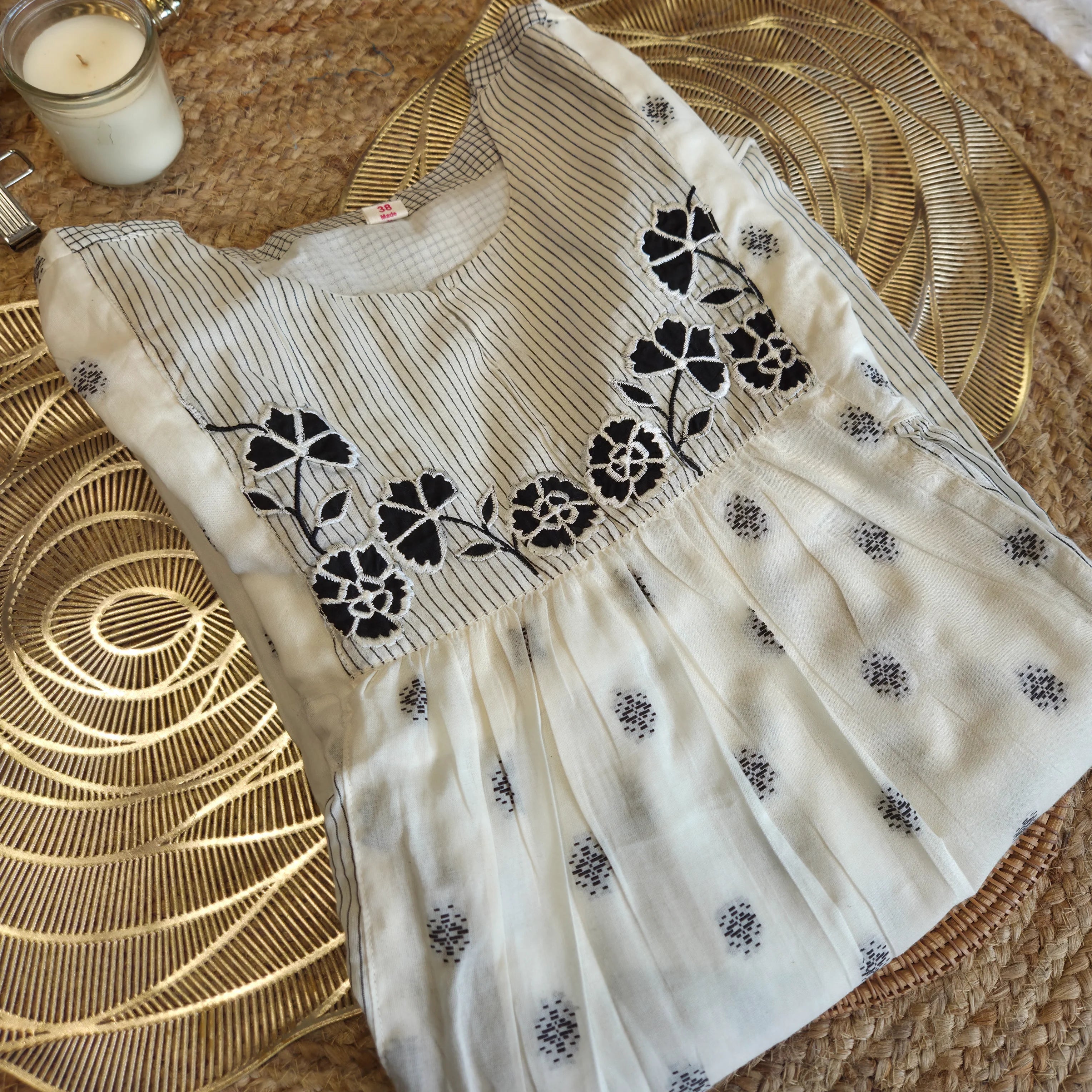 Ivory Noir Bloom A-Line Kurti
