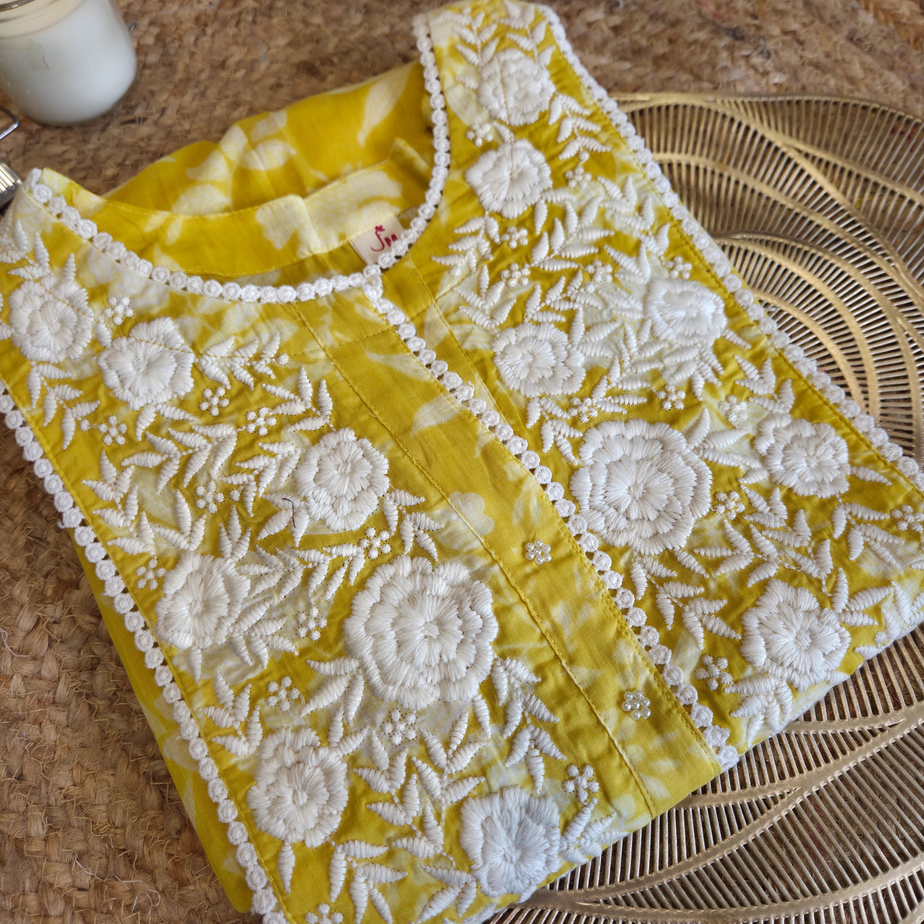Yellow Floral A-Line Kurti