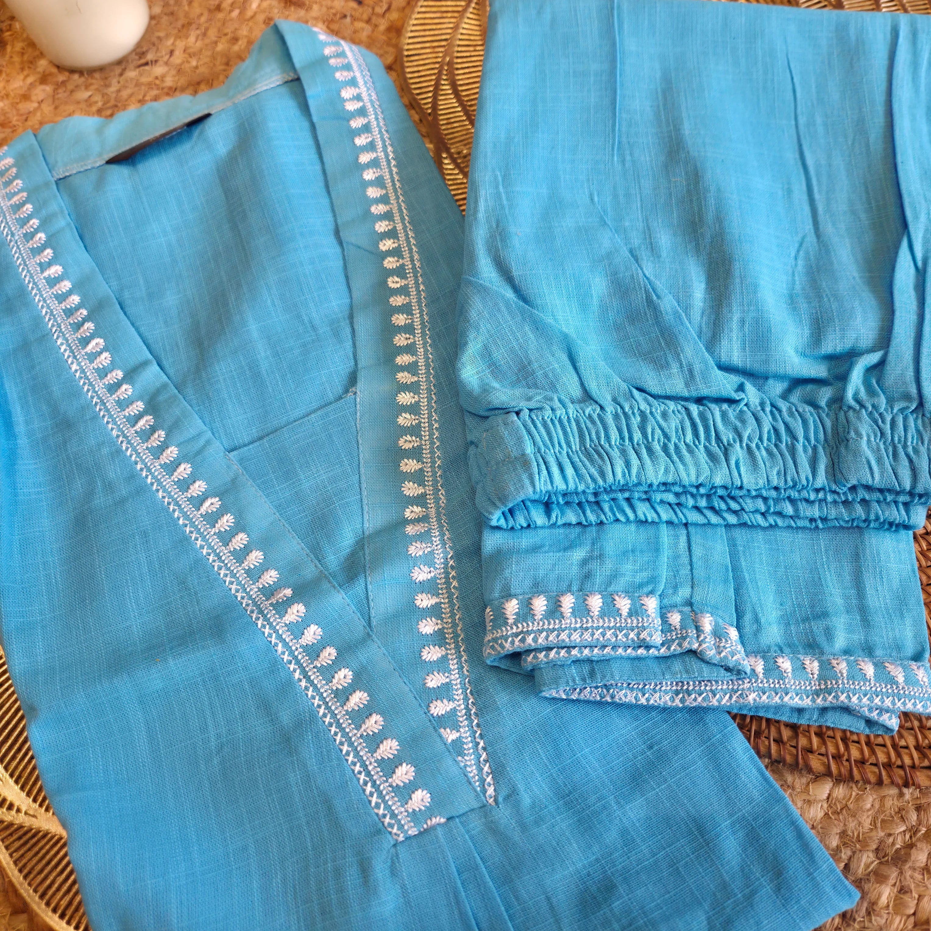 Sky Thread Embroidered Kurta Set
