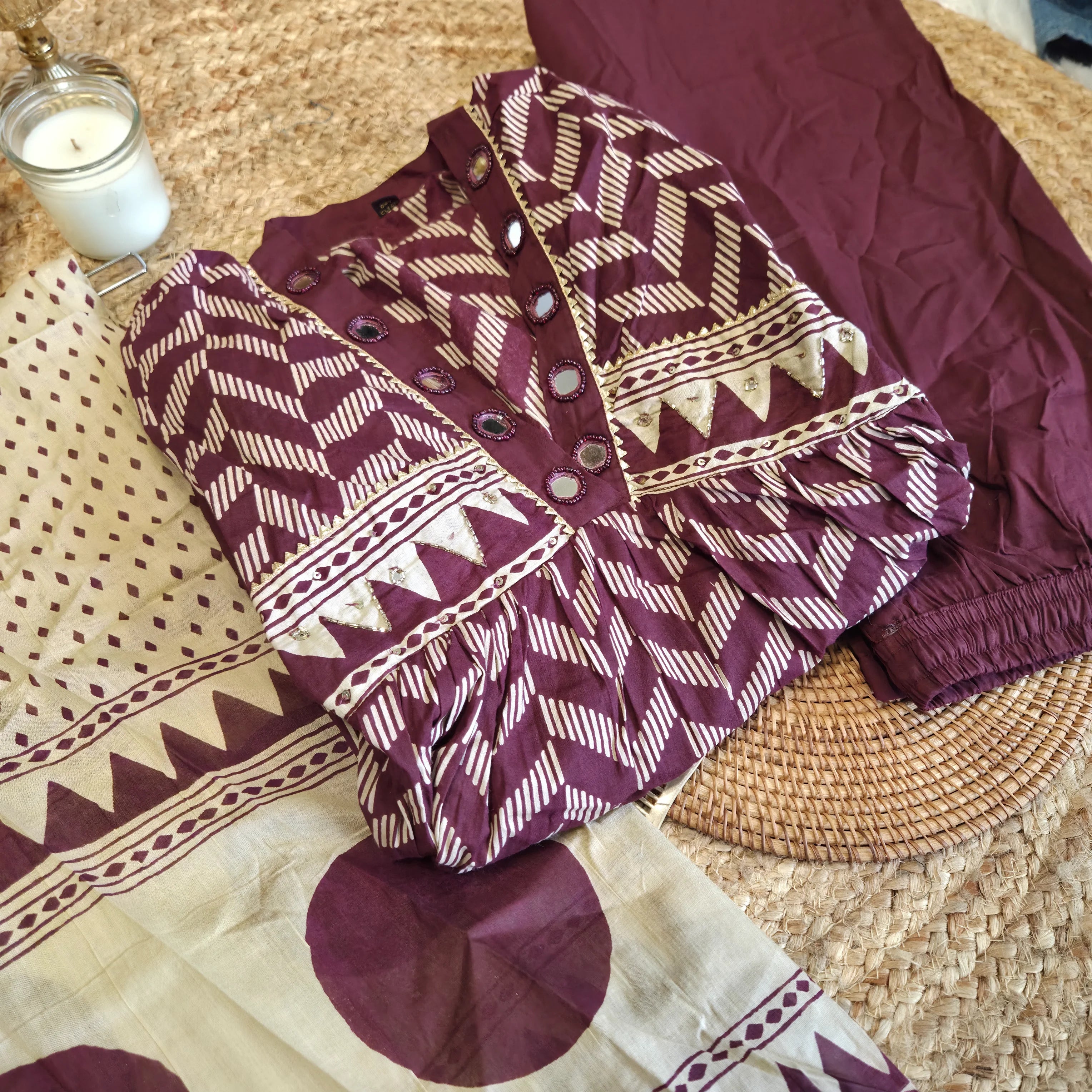 Cocoa Polka Angrakha Set