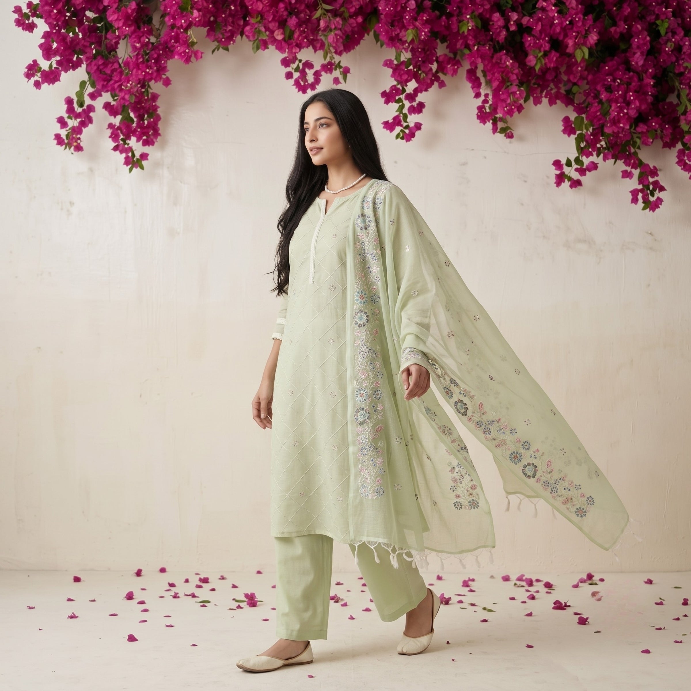 Meher Mint Embroidered Kota Suit Set
