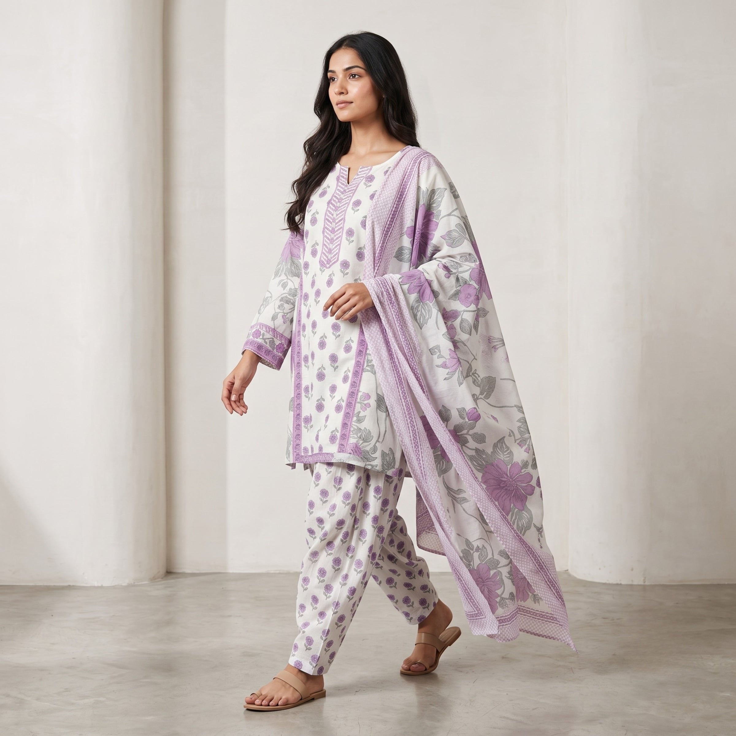Lilac Bloom Cotton Suit Set