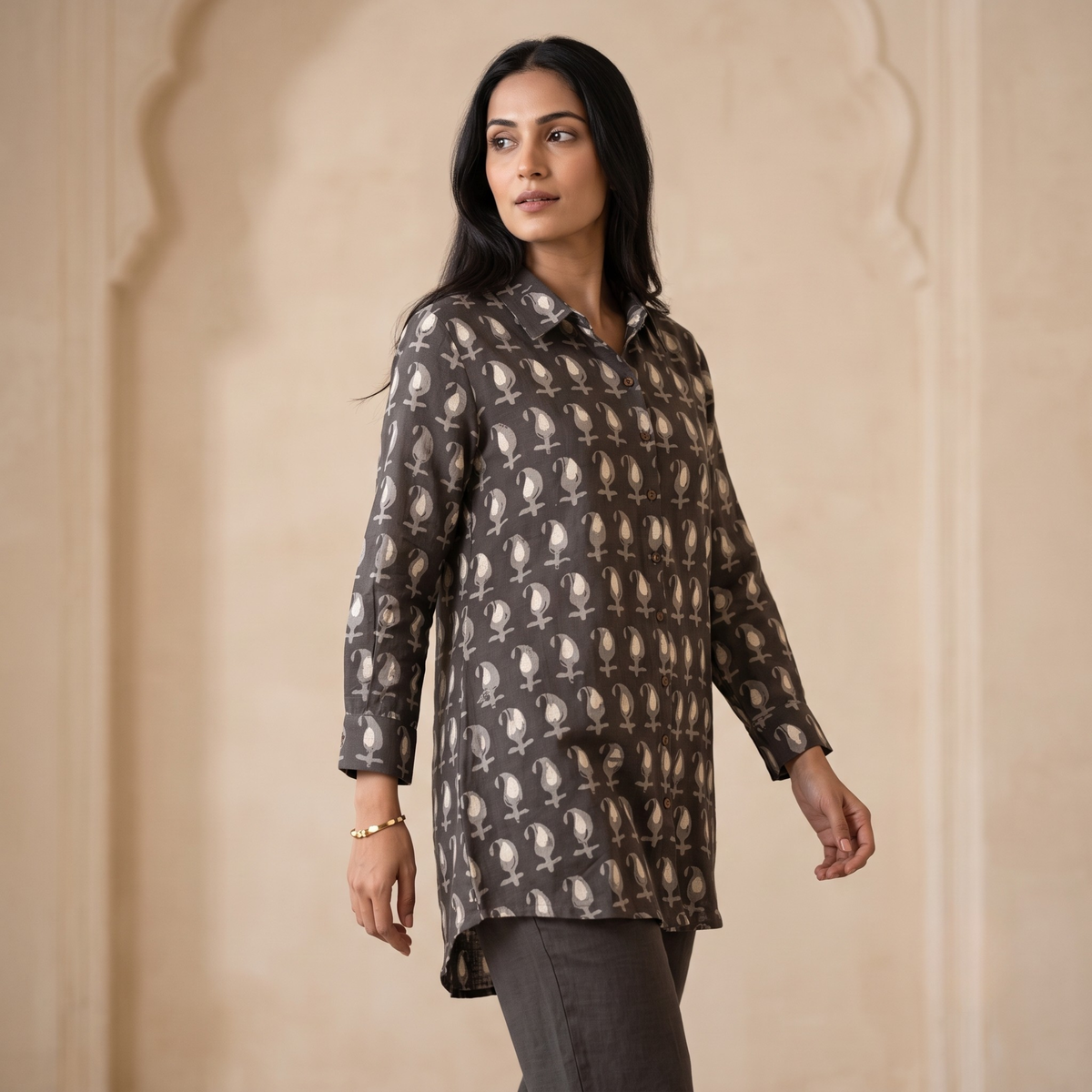 Mitti Charcoal Hand Block Print Cotton Shirt