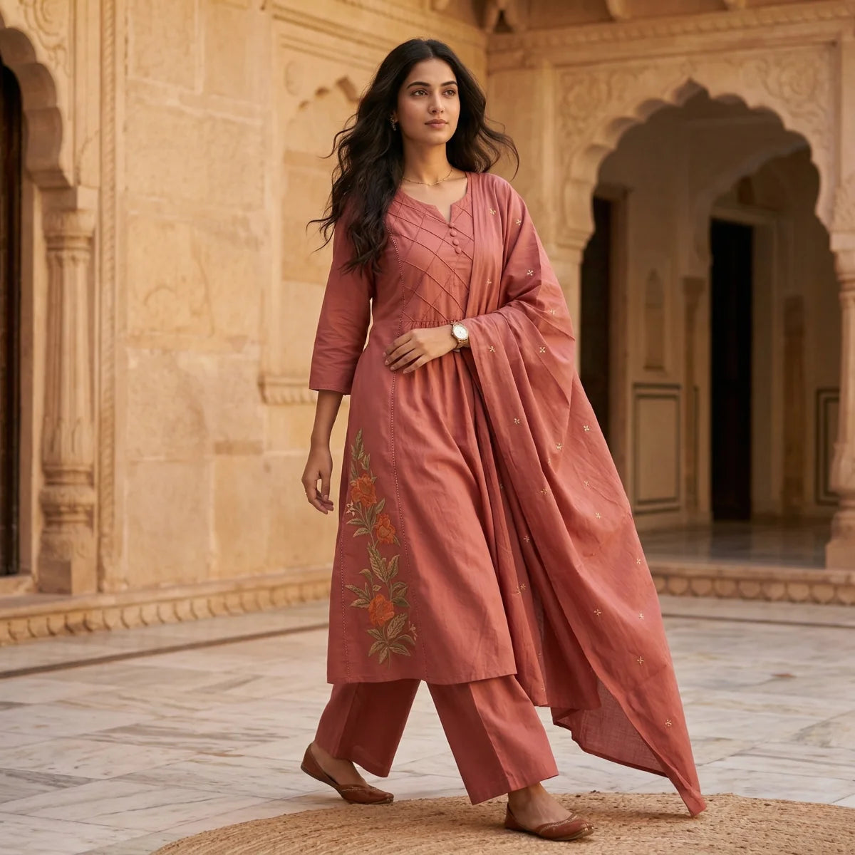 Aarya Dusty Rose Embroidered 3-Piece Set