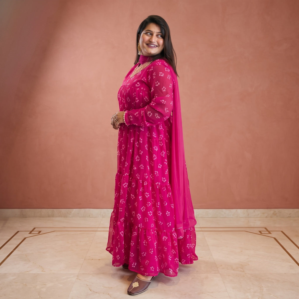 Rangmala Fuchsia Bandhani Anarkali Set