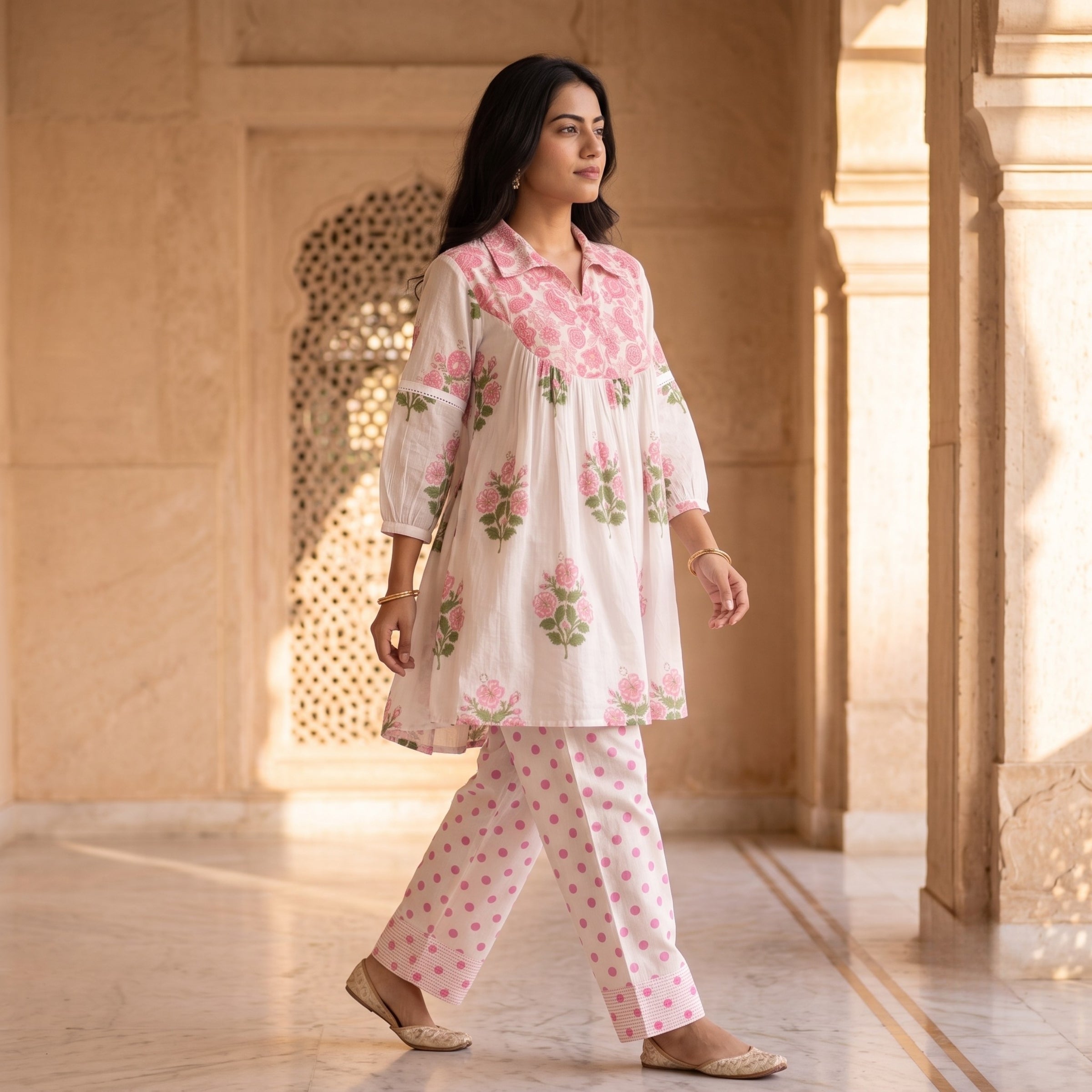 Aarna Blush Floral Mul Cotton Co-ord Set