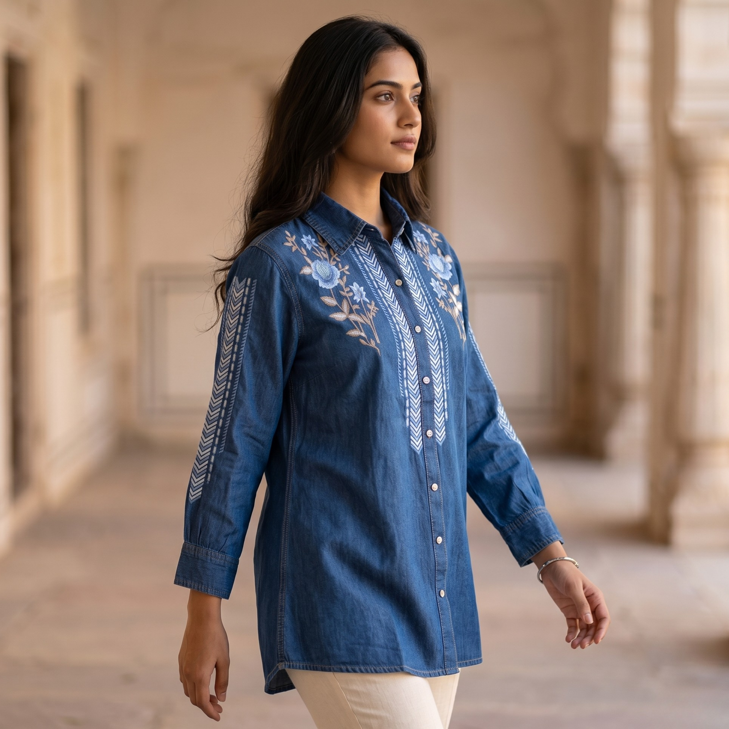 Ira Denim Embroidered Shirt