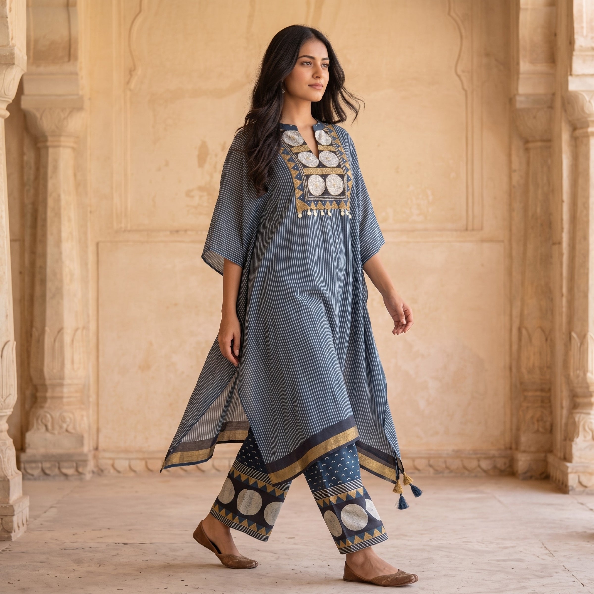 Noor Indigo Muslin Kaftan Co-Ord Set
