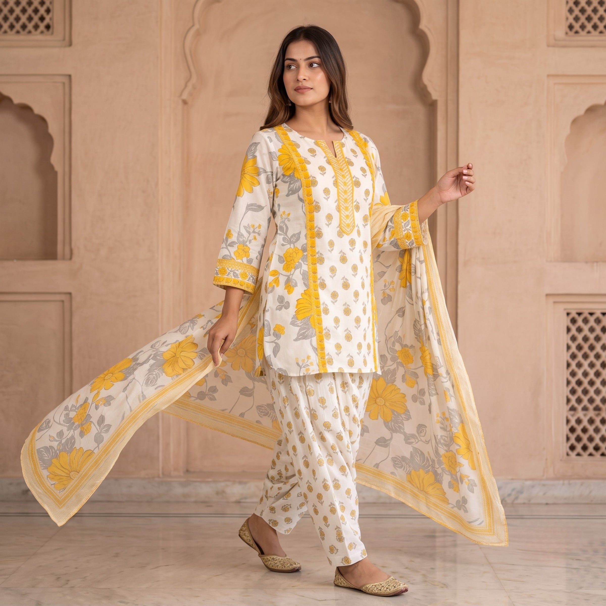 Golden Bloom Cotton Suit Set