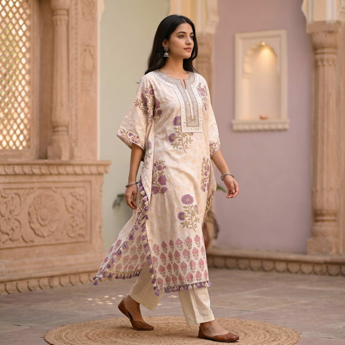 Noor-e-Lavender Kaftan Set