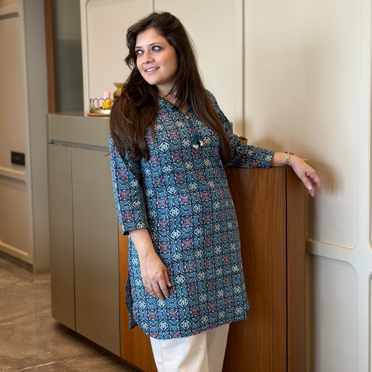 Indigo Jharokha Hand Block Cotton Kurti