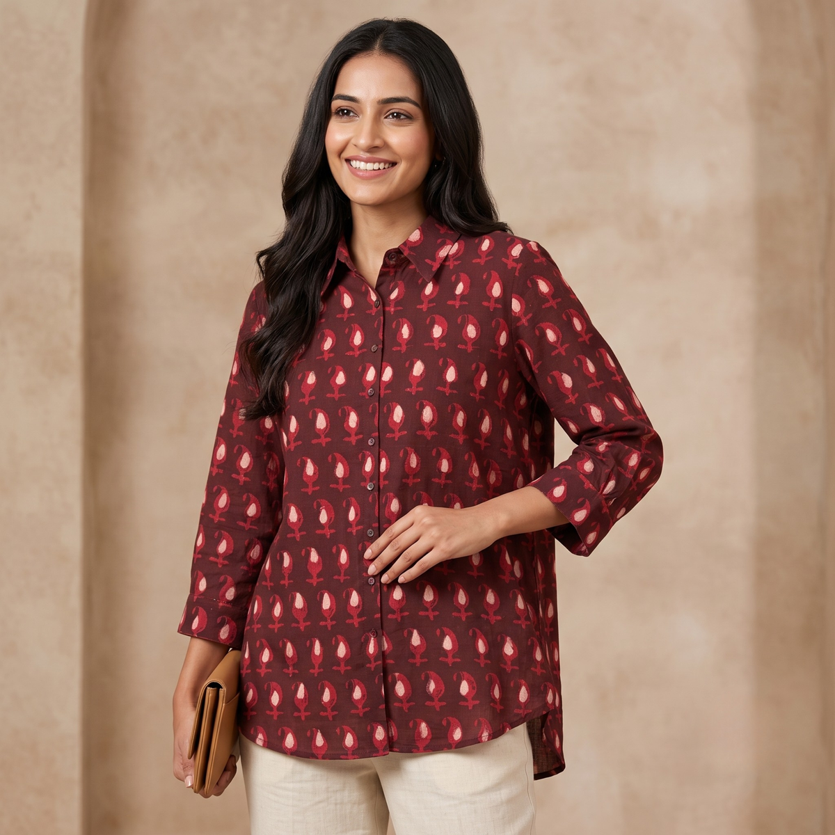 Mitti Maroon Hand Block Print Cotton Shirt