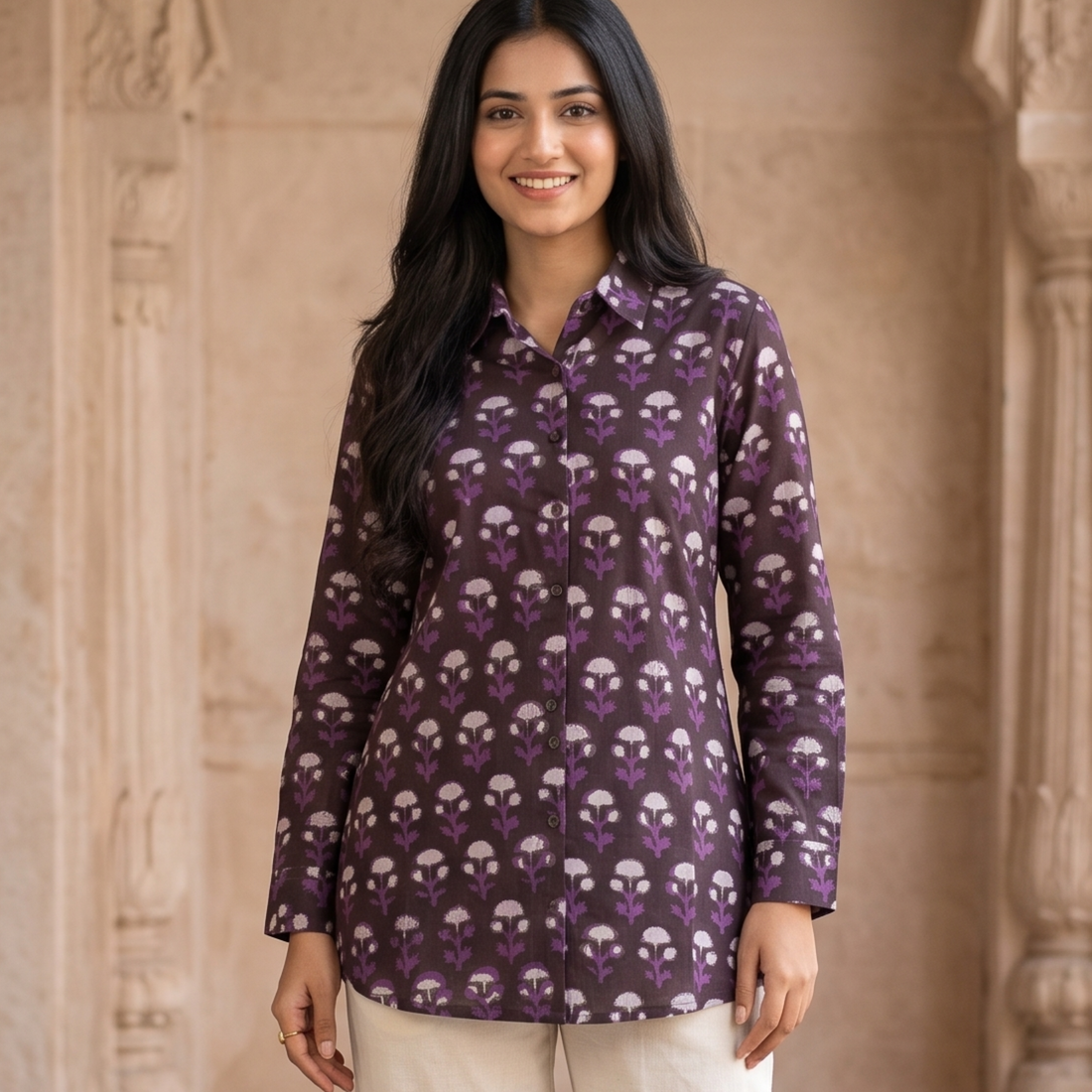 Mitti Plum Purple Hand Block Print Cotton Shirt