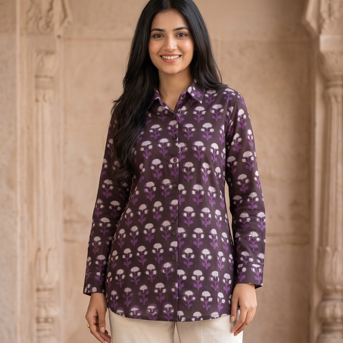 Mitti Plum Purple Hand Block Print Cotton Shirt