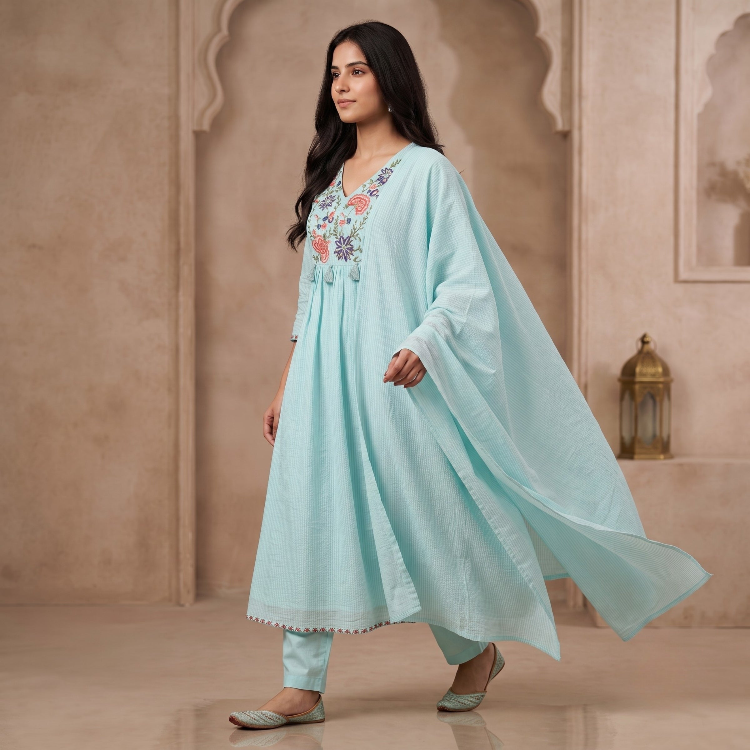 Neelika Sky Blue Cotton Suit Set