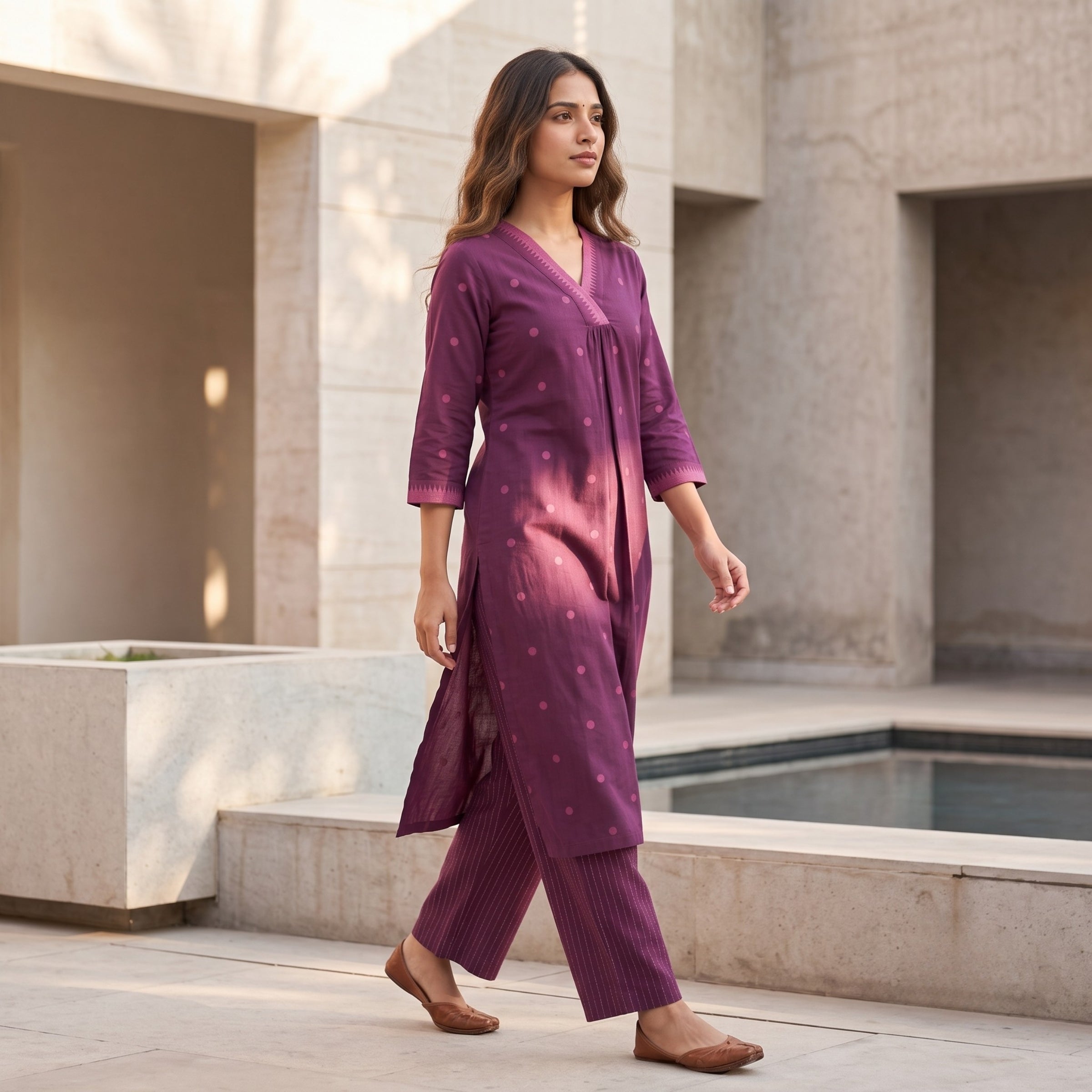 Rajvi Plum Handloom Cotton Co-Ord Set