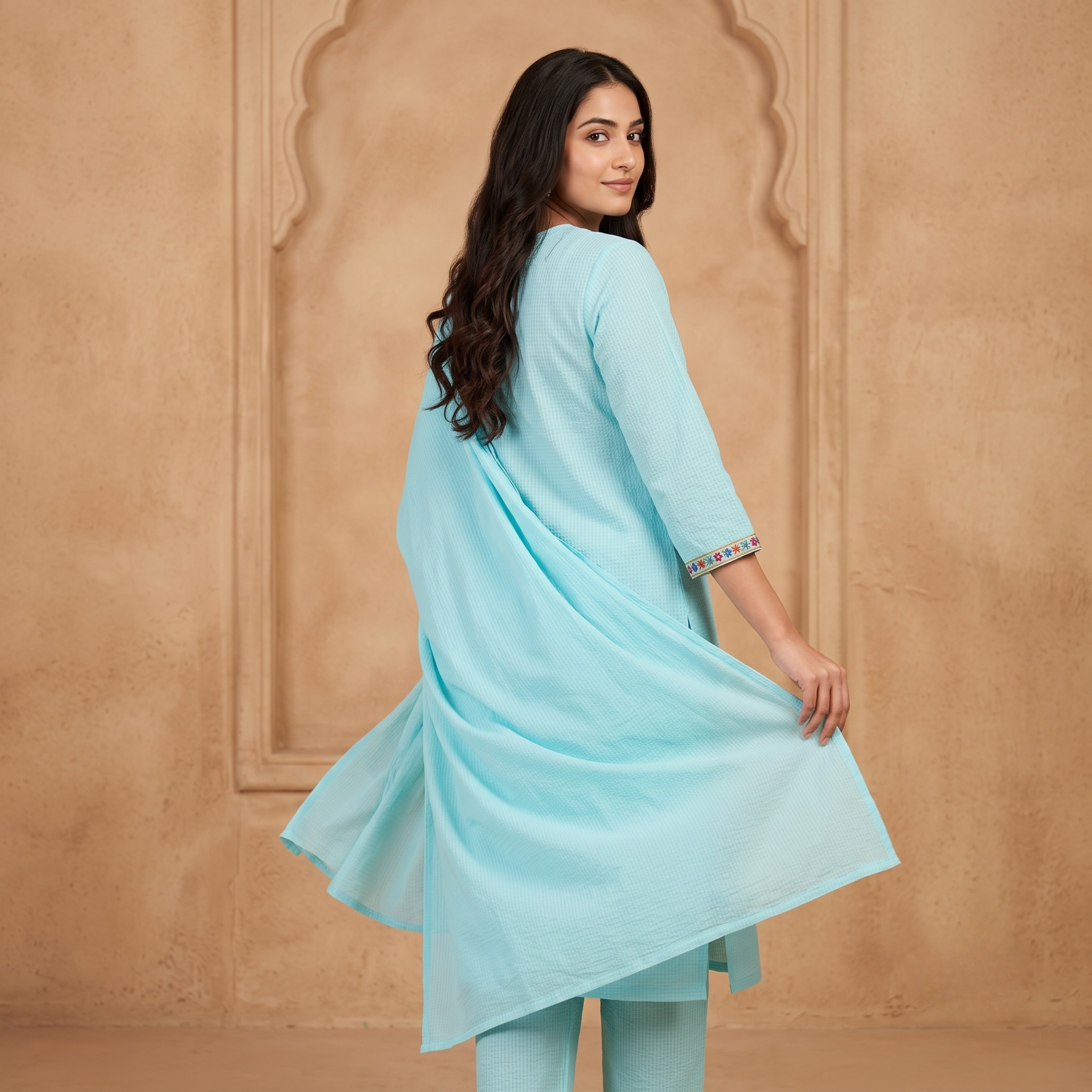 Neelika Sky Blue Cotton Suit Set
