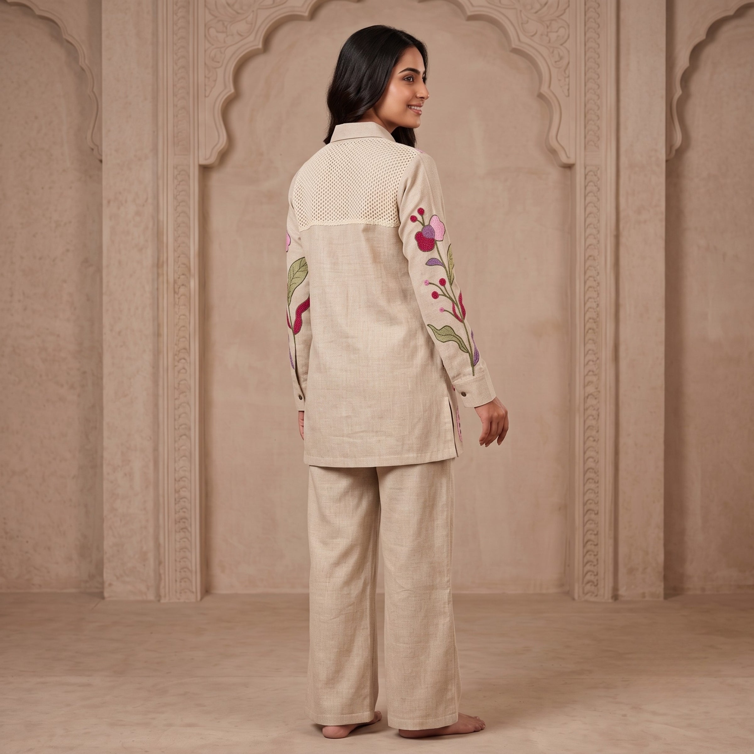 Vareesha Beige Embroidered Cotton Co-ord Set