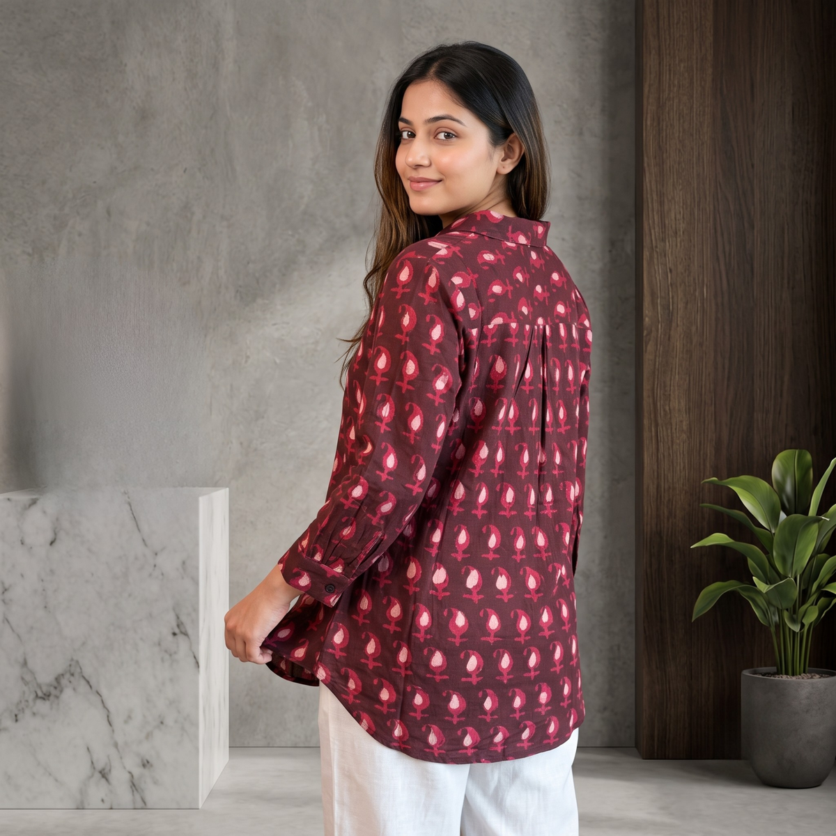 Mitti Maroon Hand Block Print Cotton Shirt
