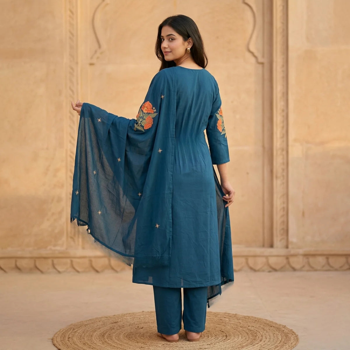 Vanya Teal Embroidered 3-Piece Set