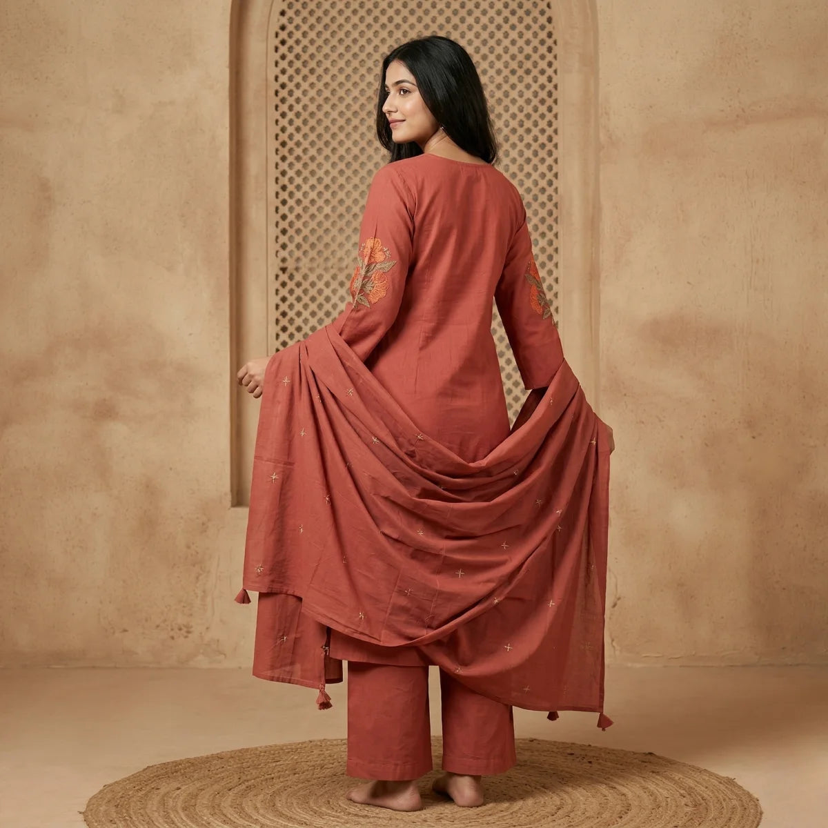 Aarya Dusty Rose Embroidered 3-Piece Set