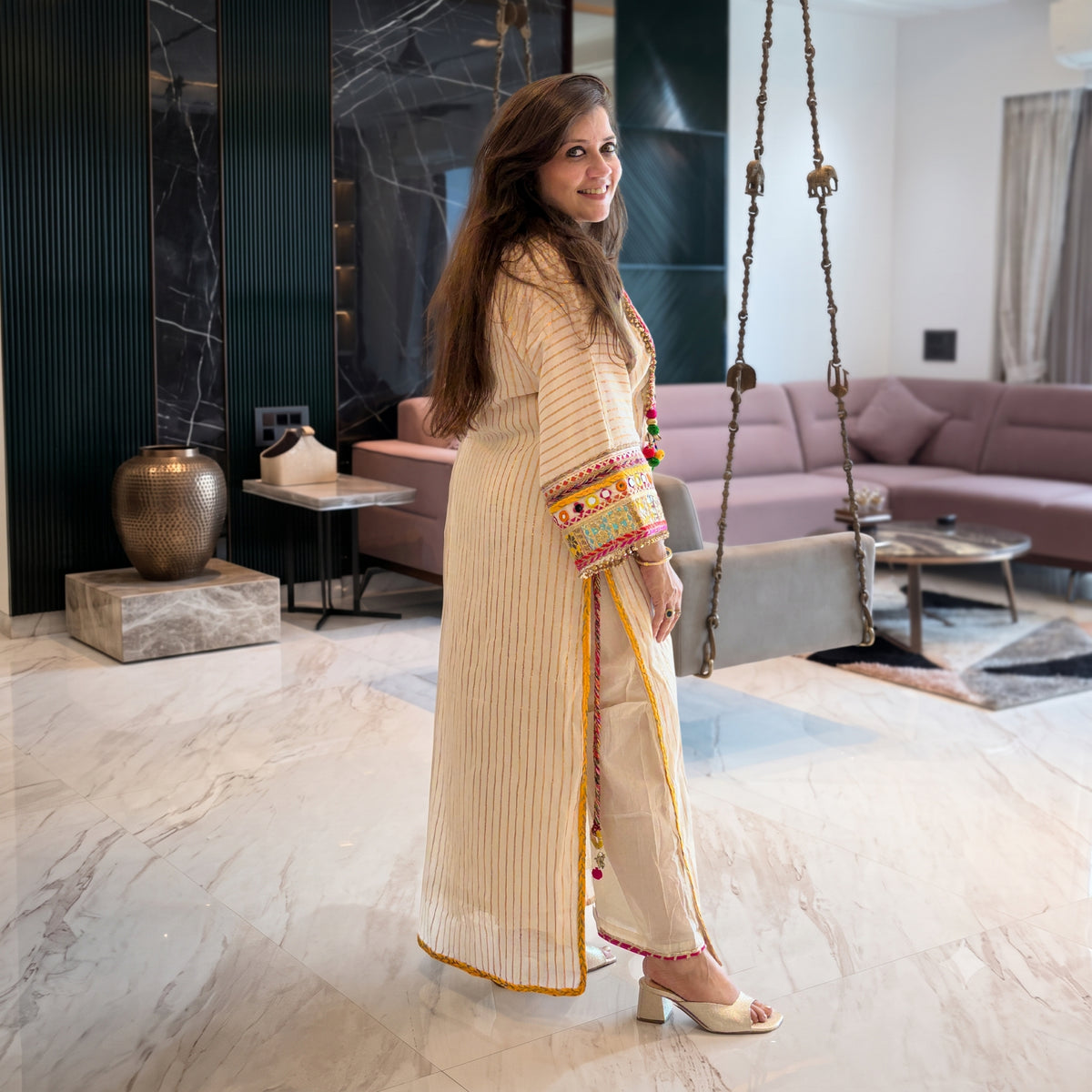 Rangrez Ivory Mul Cotton Choga Set
