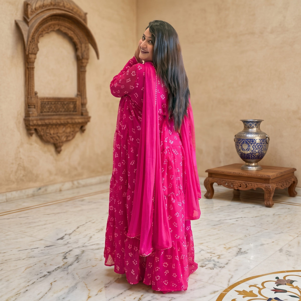 Rangmala Fuchsia Bandhani Anarkali Set