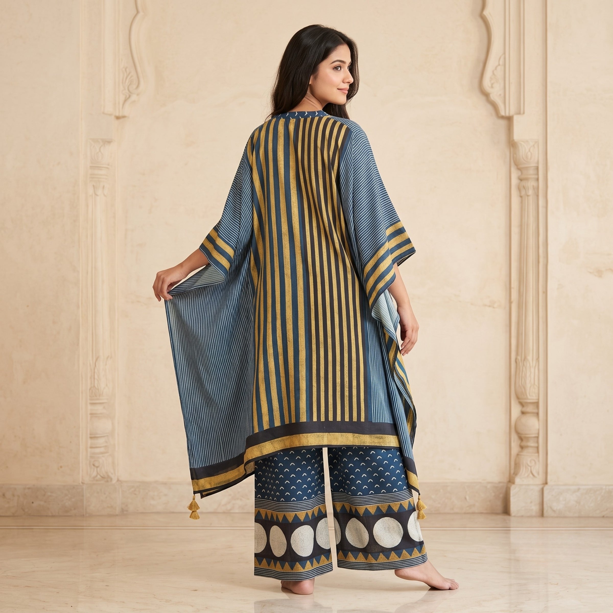 Noor Indigo Muslin Kaftan Co-Ord Set